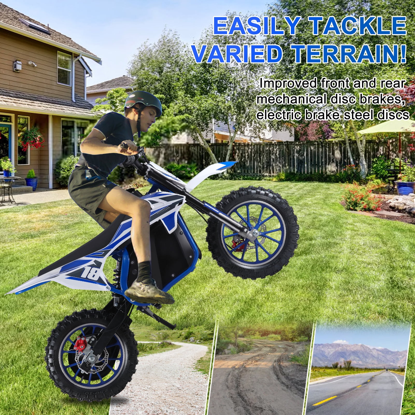 Fompes Electric Dirt Bike for Kids, 3-Speed Off-Road Motorcycle with 250W Motor (Blue, 10 in) ezdpb