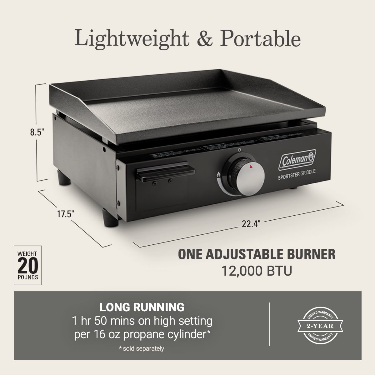 Coleman Sportster Tabletop Griddle, Portable Outdoor Camping Grill (Black, 17 in) 8r6yf