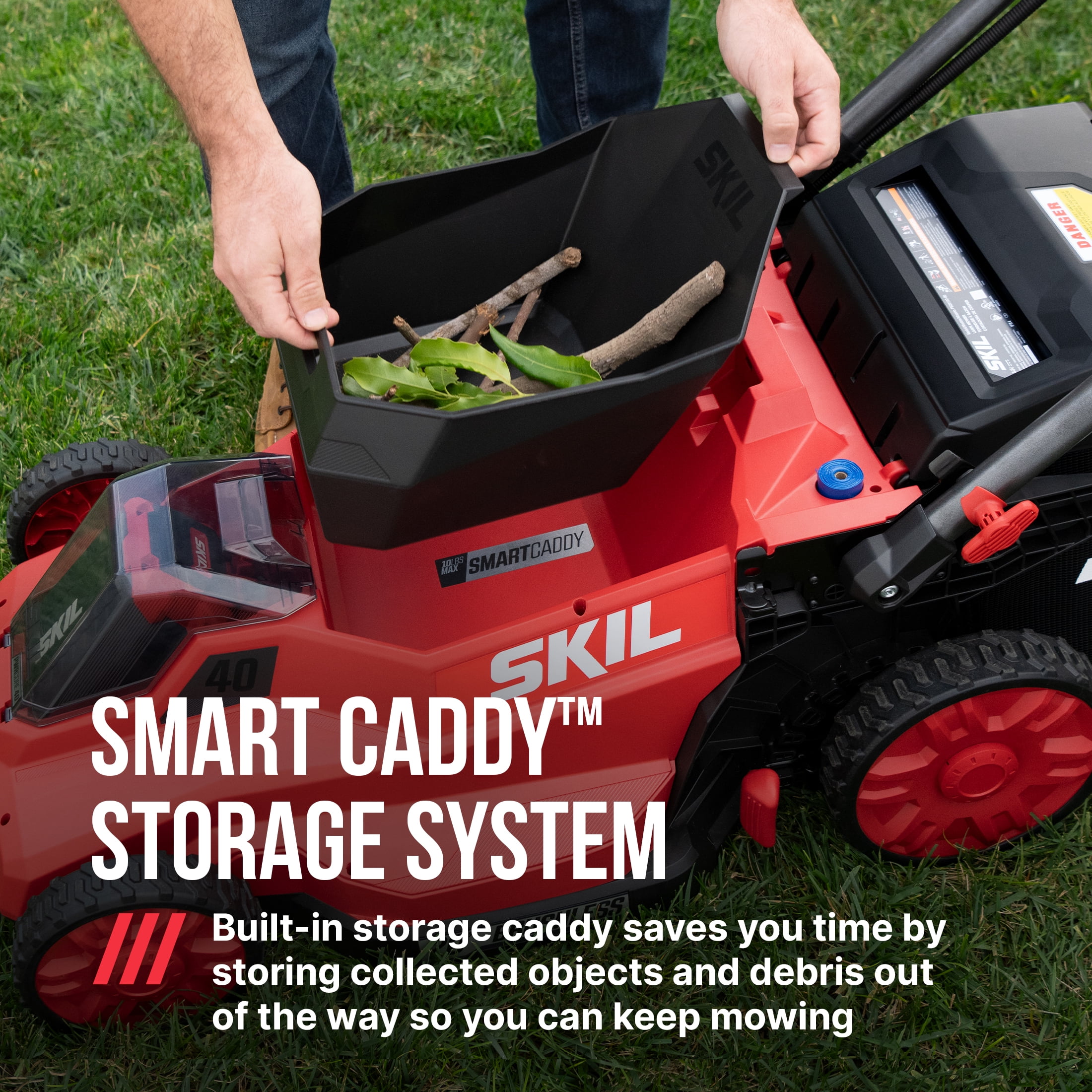 SKIL PWR CORE 40V Brushless 20-Inch Push Mower Kit with Smart Caddy, 7.5Ah Battery and 150W Charger (Red, 20-Inch) eoubn