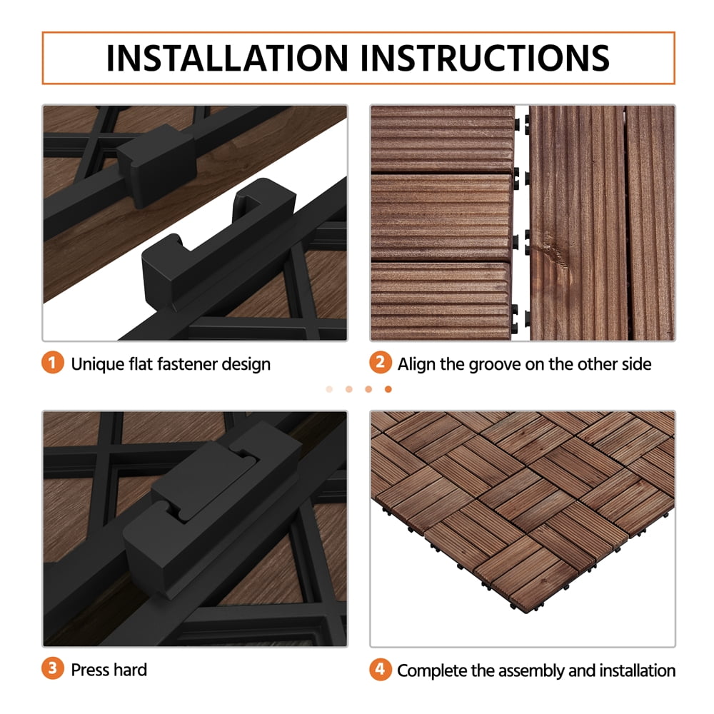 Alden Design Interlocking Wood Flooring Tiles for Deck and Patio (Brown, 27 Pack, 12 in x 12 in) cvj6a