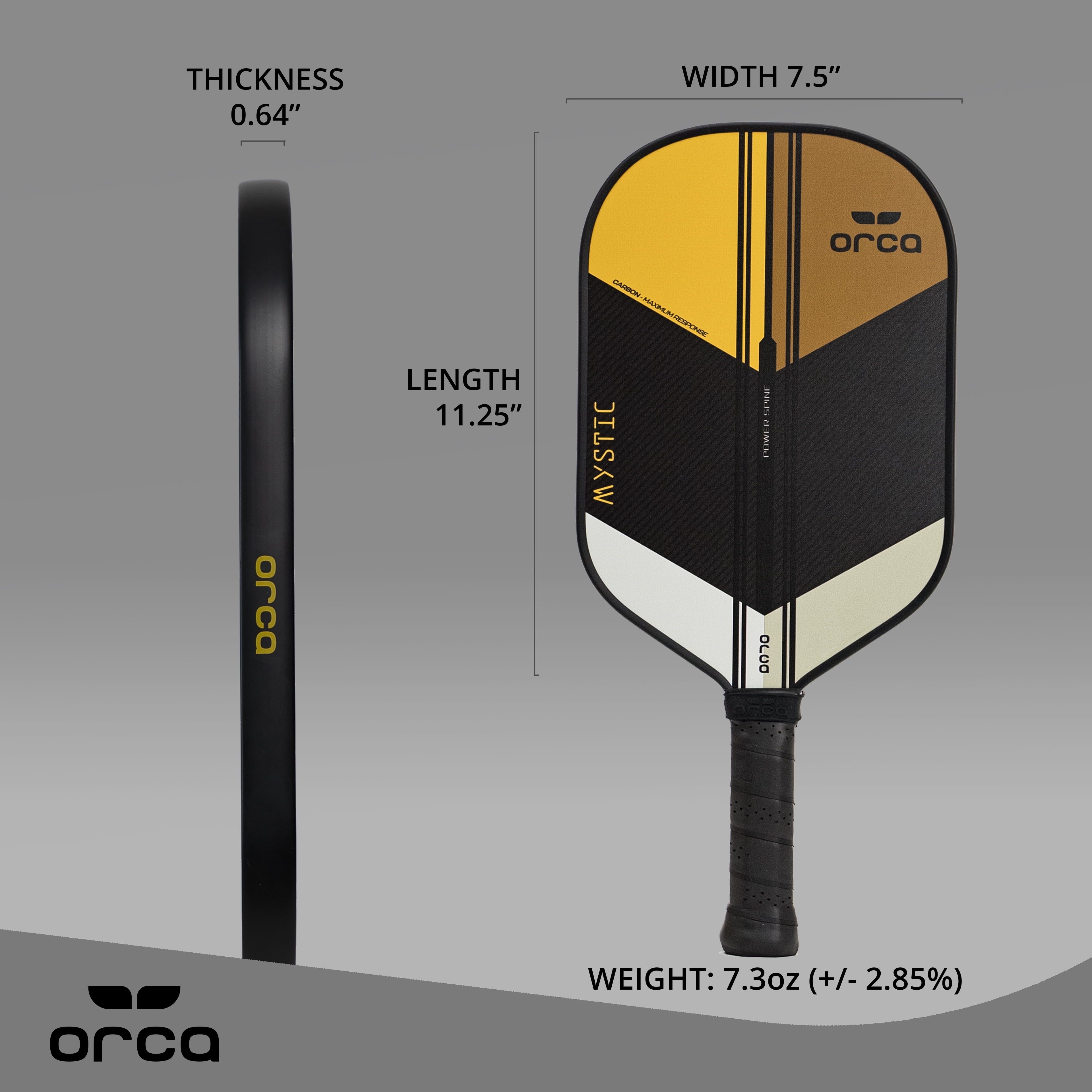 ORCA Mystic Tournament Series Carbon Fiber Pickleball Paddle (Yellow, 7.3 oz) ws84e