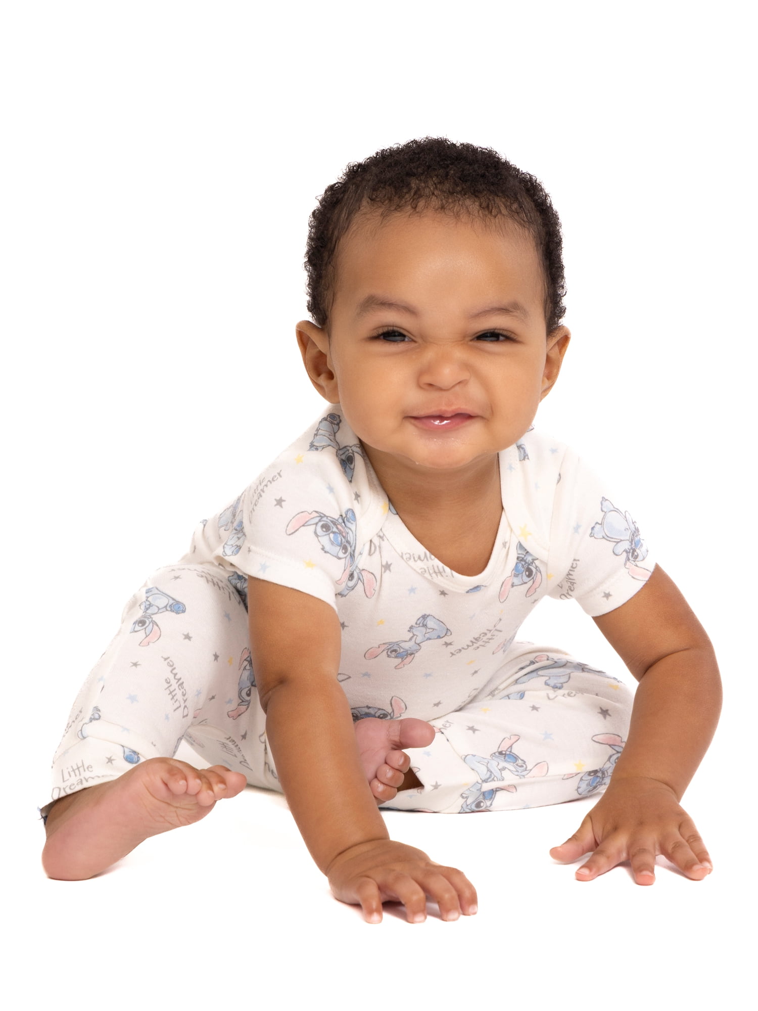 Lilo & Stitch Baby Bodysuit Set, Soft Cotton Blend Short Sleeve Rompers (Blue, 3-Pack) qr5sm