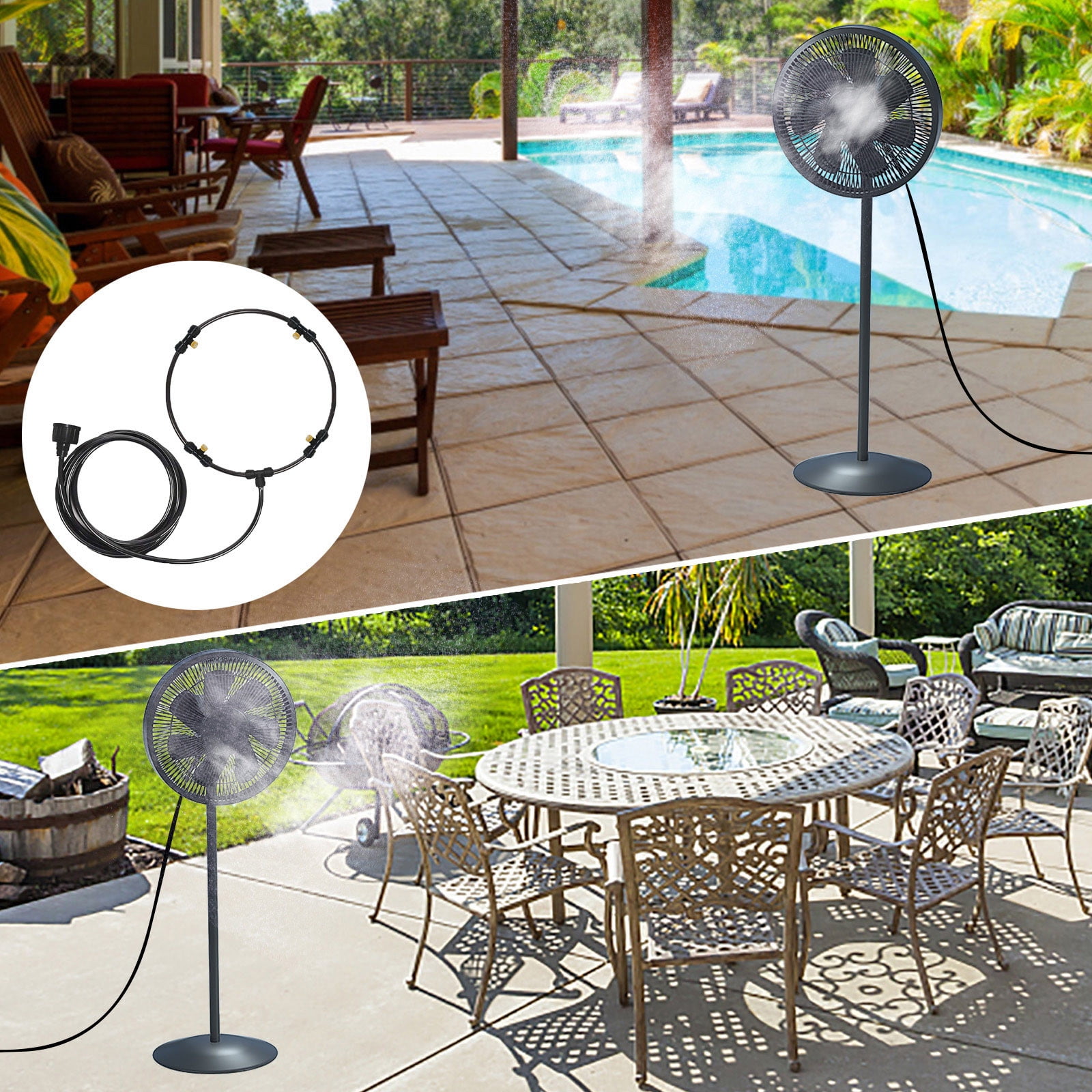 Wovilon Outdoor Misting Fan Cooling System Kit for Patio Garden (16 in Ring, 33 ft Hose) vwhvj