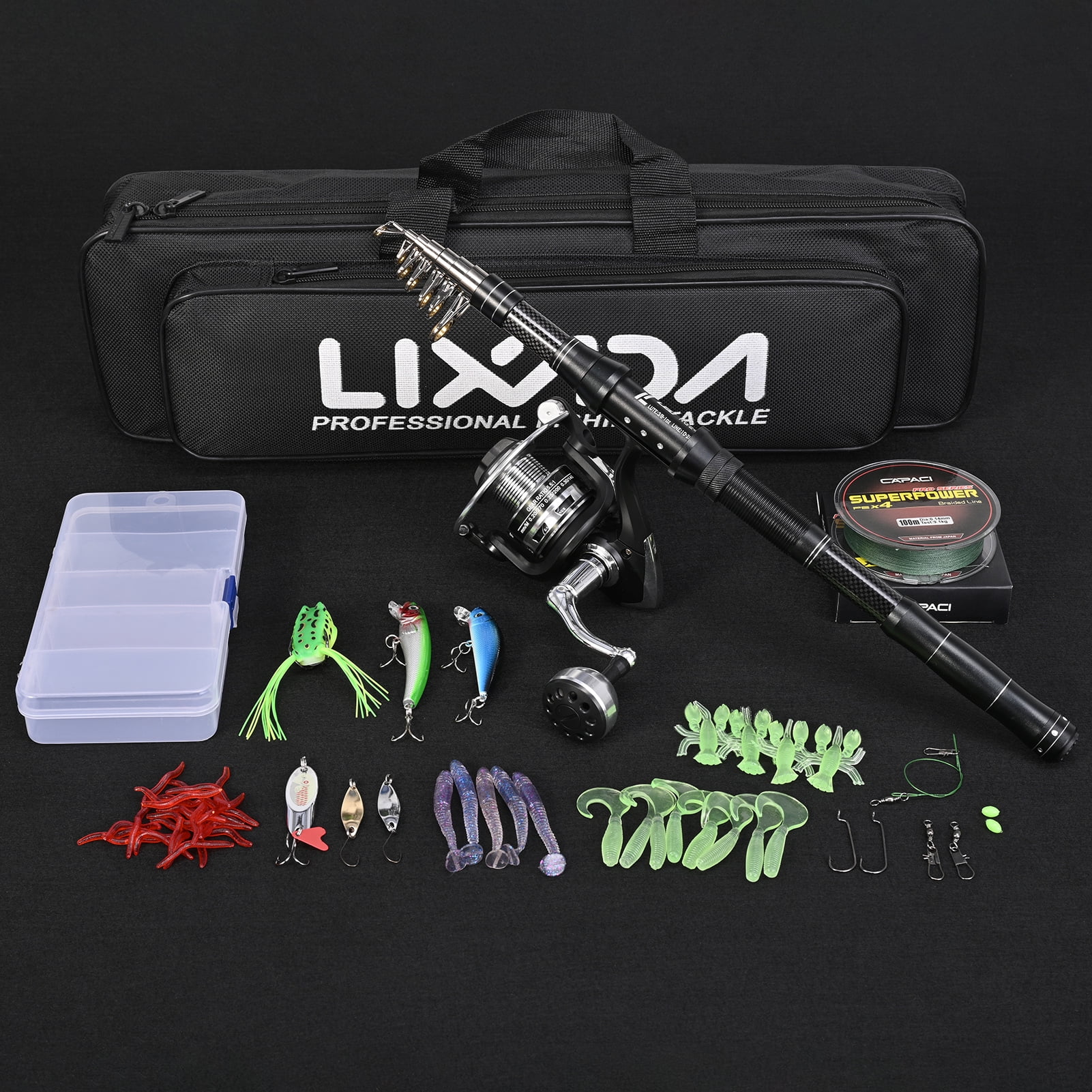 Blusea Telescopic Fishing Rod and Spinning Reel Combo Kit with Tackle Box and Lures (Full Set) qwp3r