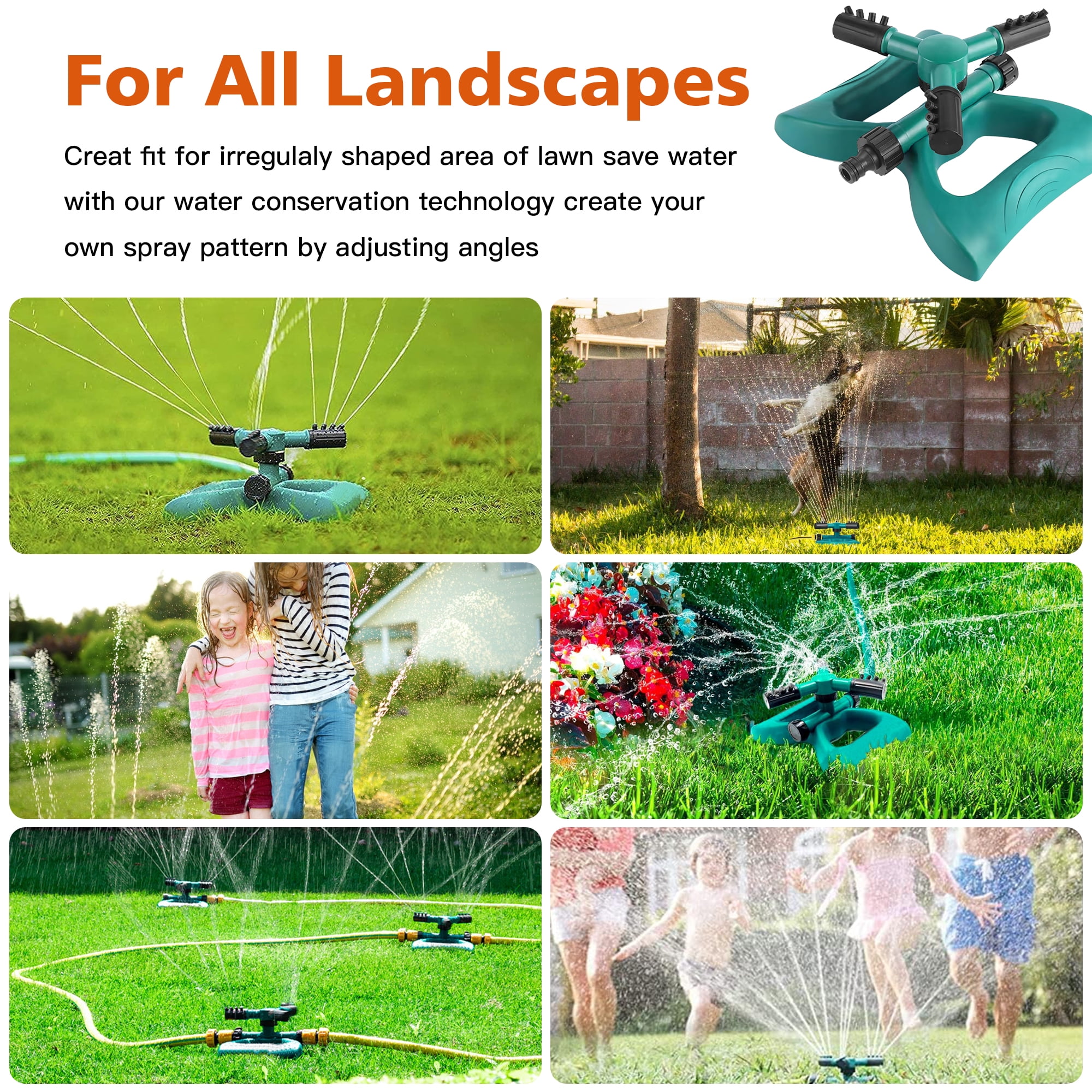 KIMHY Lawn Sprinkler, 360-Degree Rotating Garden Irrigation System with Adjustable Spray Nozzles (1/2 in Connector) k99cy