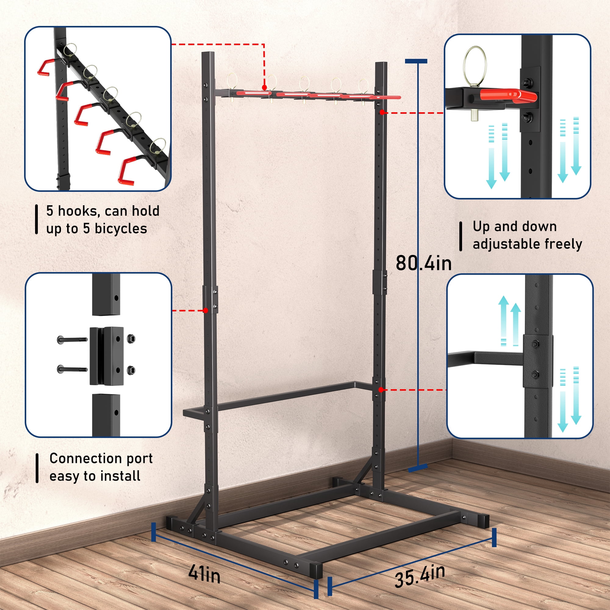 YOHKOH Heavy-Duty Freestanding Bike Rack, Vertical 5-Bike Floor Stand Storage Organizer (Black, 76 in Height) nthzl