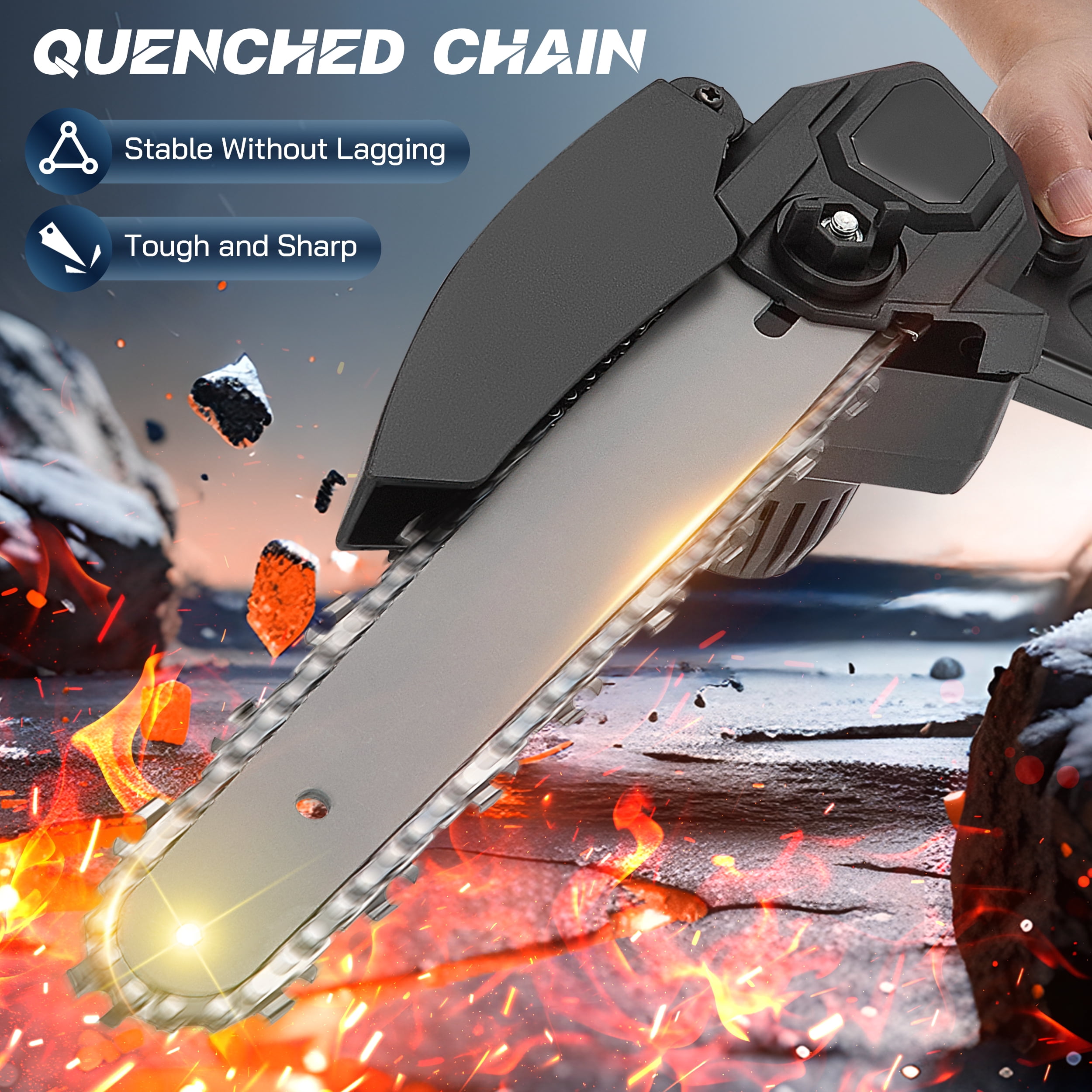 RELOIVE 8-Inch Cordless Mini Chainsaw, Electric Handheld Wood Pruning Tool with 2 Batteries and 4 Chains (8 in) a442h
