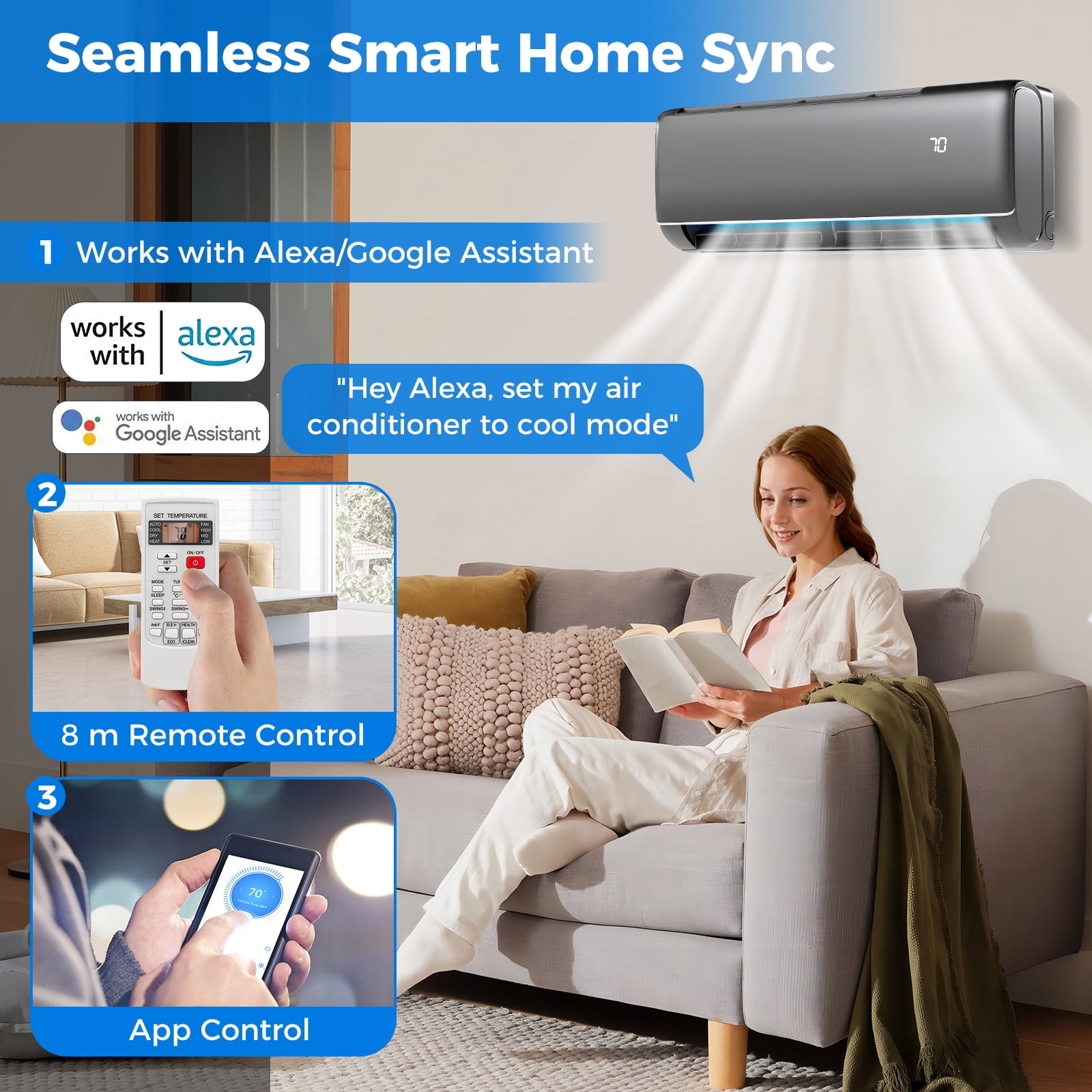 Gymax 12000 BTU Mini Split Air Conditioner with Inverter Heat Pump (White, 750 sq. ft Coverage) bjmzn