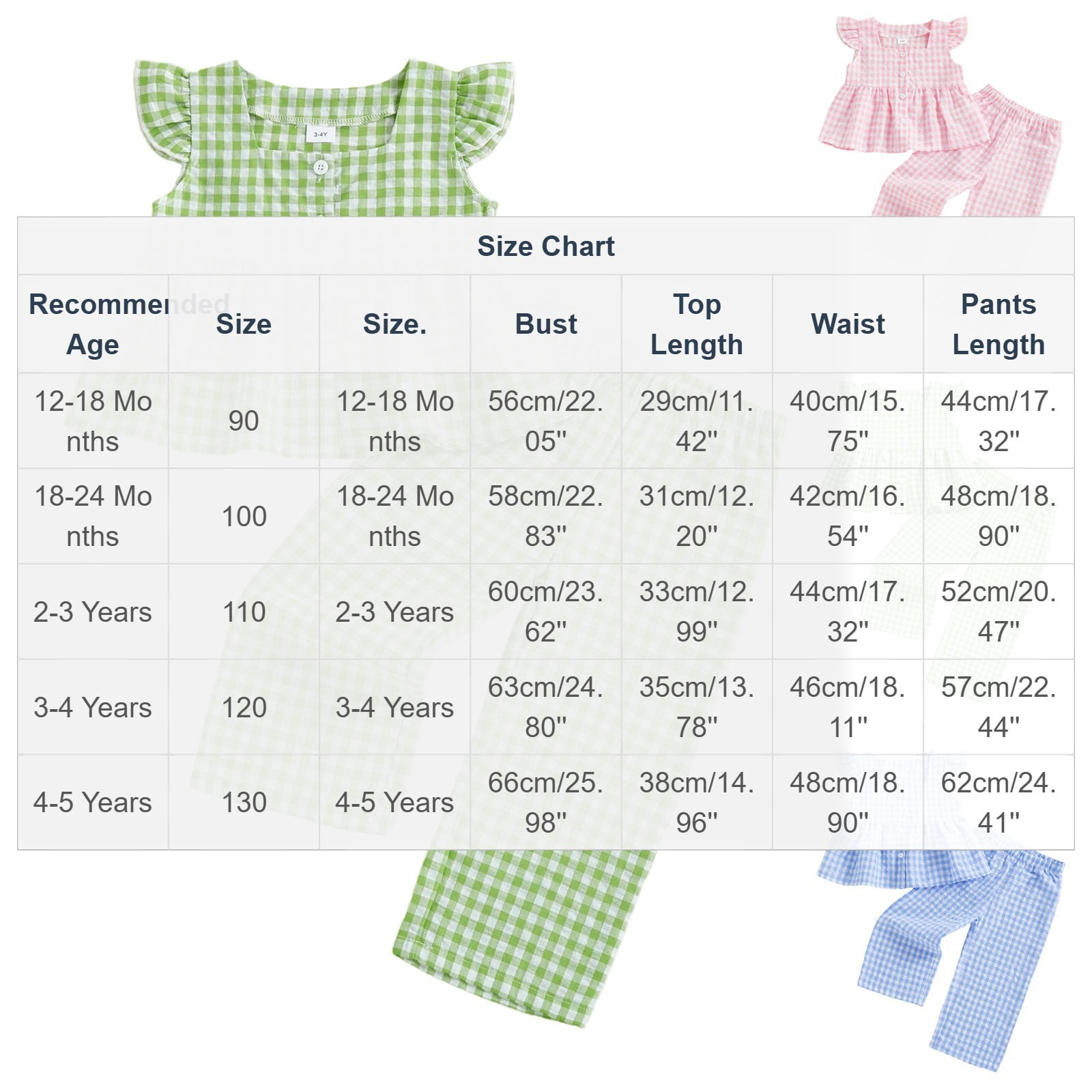 BLVB Toddler Girls 2-Piece Outfit Set Ruffle Sleeve Top and Plaid Pants (Blue, 2T) dy8ae