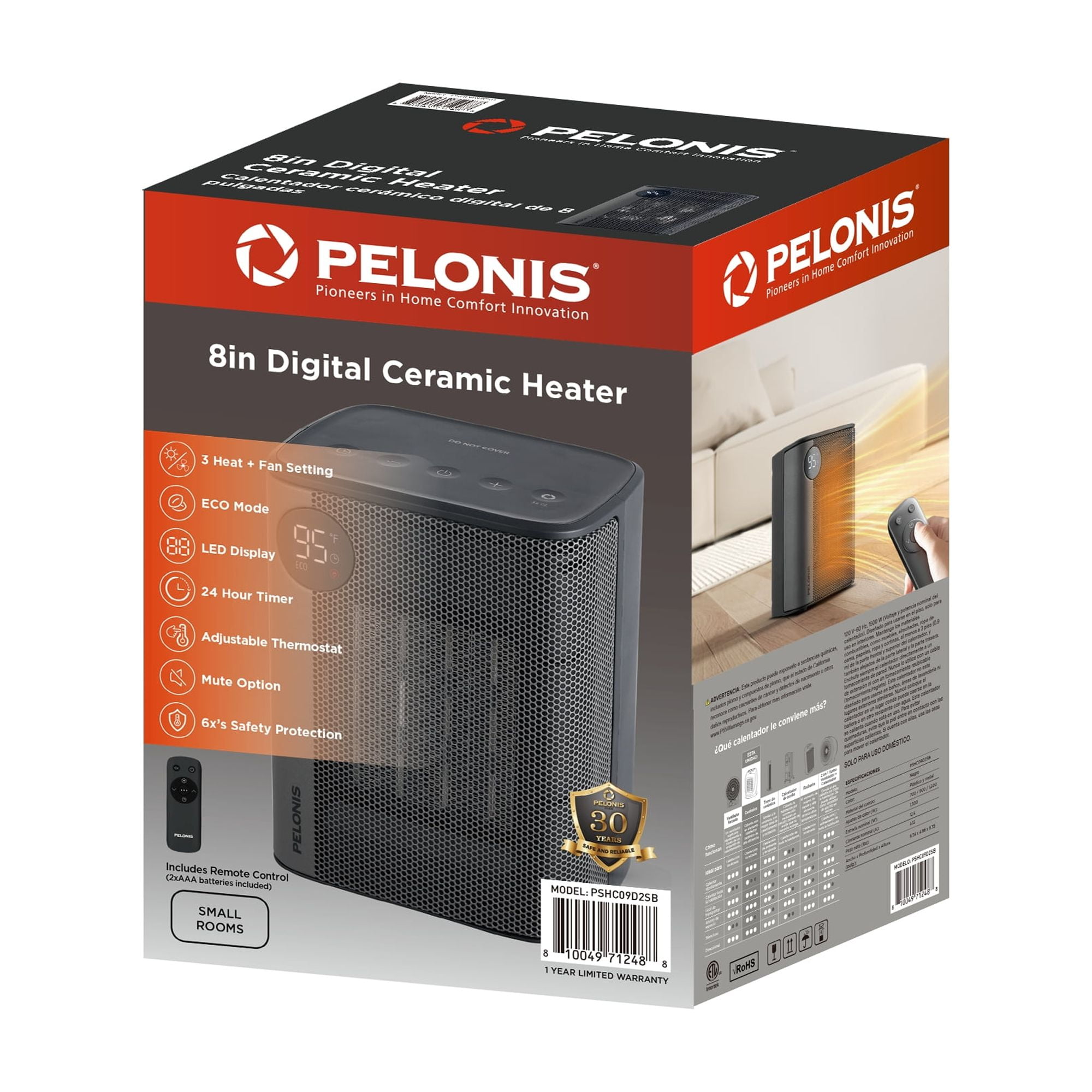 Pelonis Digital Ceramic Space Heater with Remote Control and Adjustable Thermostat (Black, 1500W) a6obi