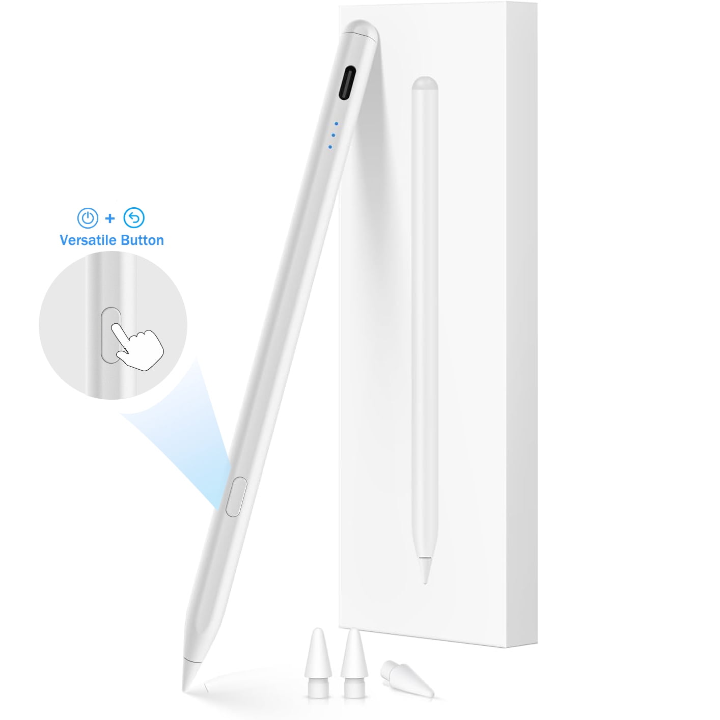 GATATOL Stylus Pen for iPad (2018-2025 Models) with Palm Rejection, Tilt Sensitivity, and Shortcut Button (White) 7k8g5