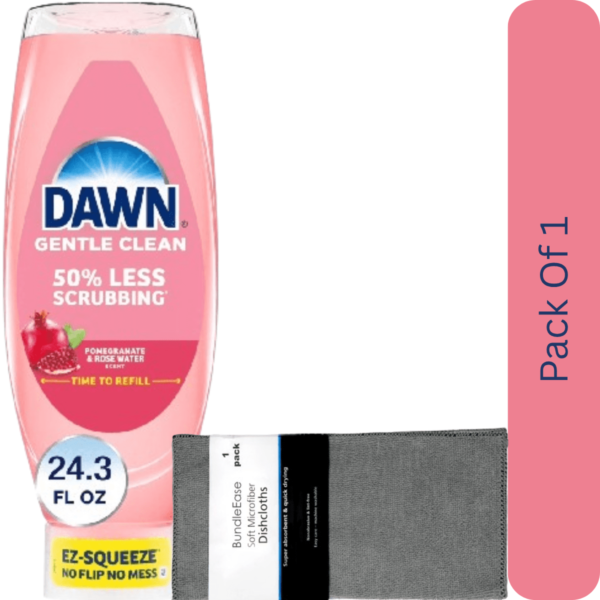 Dawn Gentle Clean EZ-Squeeze Dish Soap, Pomegranate & Rose Water Scent (24.3 oz, with Microfiber Dishcloth) iu3ra