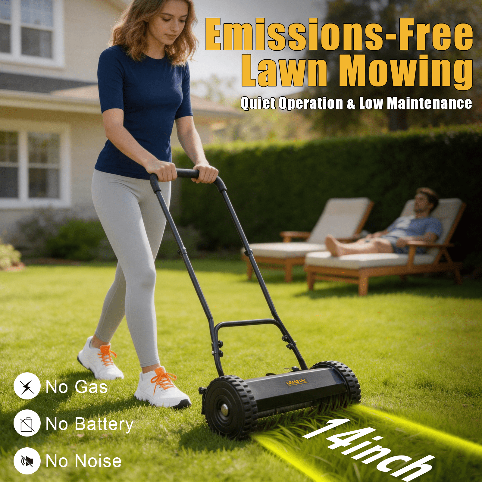 Grass One Manual Reel Push Lawn Mower with 5-Blade System (Black, 14 in) vq7ul