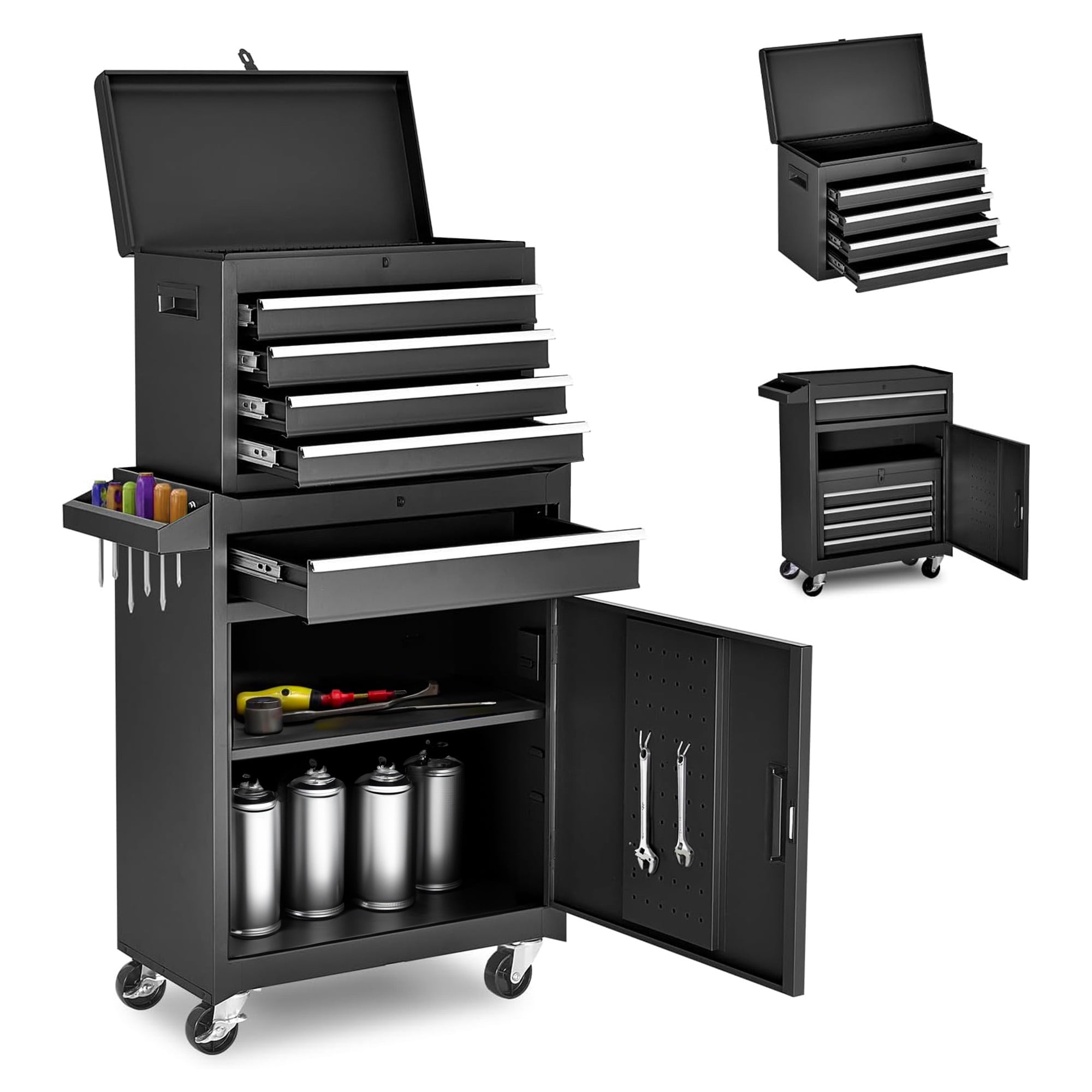 MAYEERTY 5-Drawer Rolling Tool Chest, Heavy-Duty Metal Storage Cabinet with Lockable Wheels (Black) 2auv9