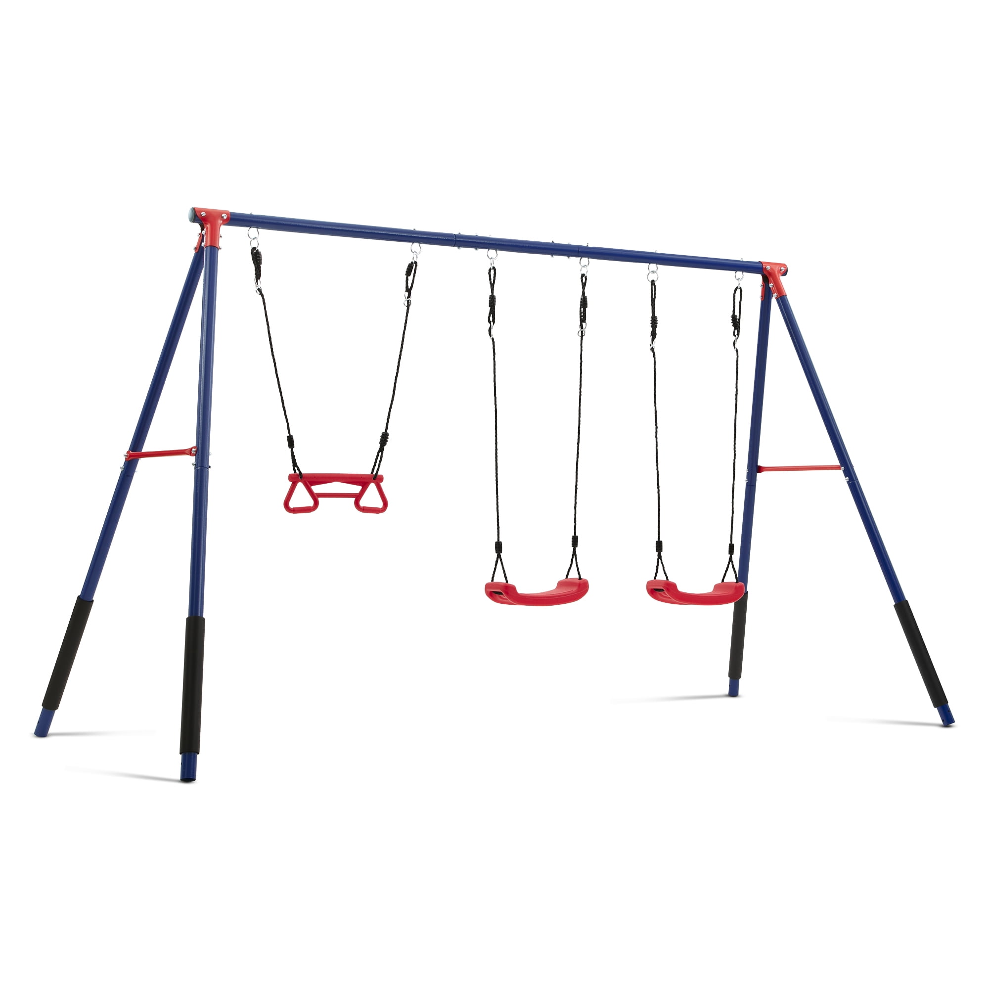Delta Children FunZone Outdoor Metal 3-Piece Swing Set with 2 Swings and 1 Trapeze Bar (Blue/Red, 144 in W x 54 in D x 70 in H) e1y6s