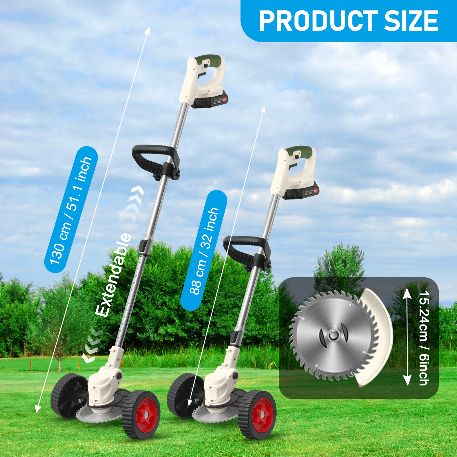 CATGOOD Cordless Lawn Trimmer, 200W Electric Weed Cutter with 3-in-1 Blade System (White, 33-47 in) xcw8y