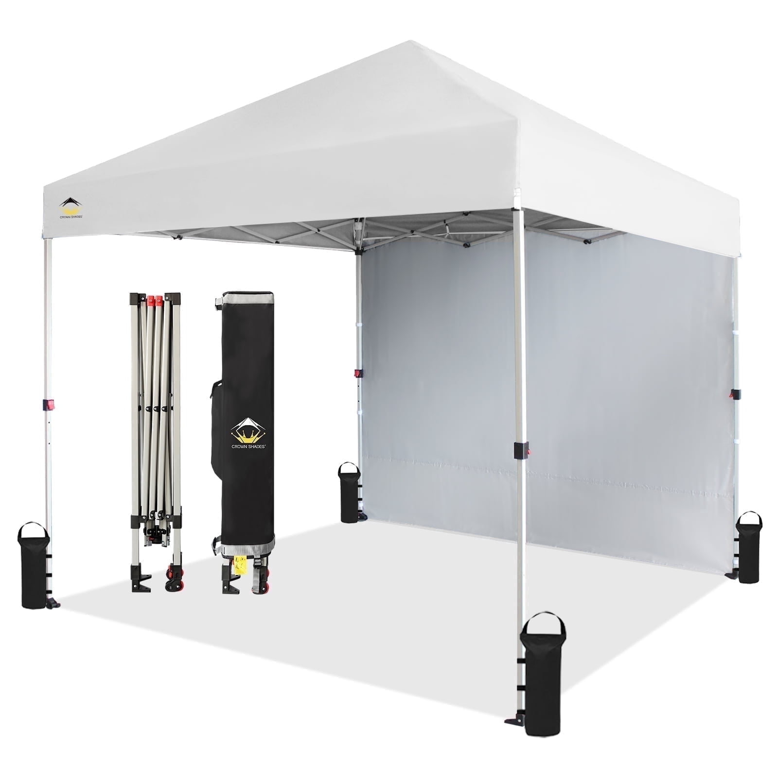 Crown Shades 8x8 Pop Up Canopy Tent with Side Wall, Instant Setup Outdoor Sun Shade (White, 8 ft x 8 ft) bo6ej