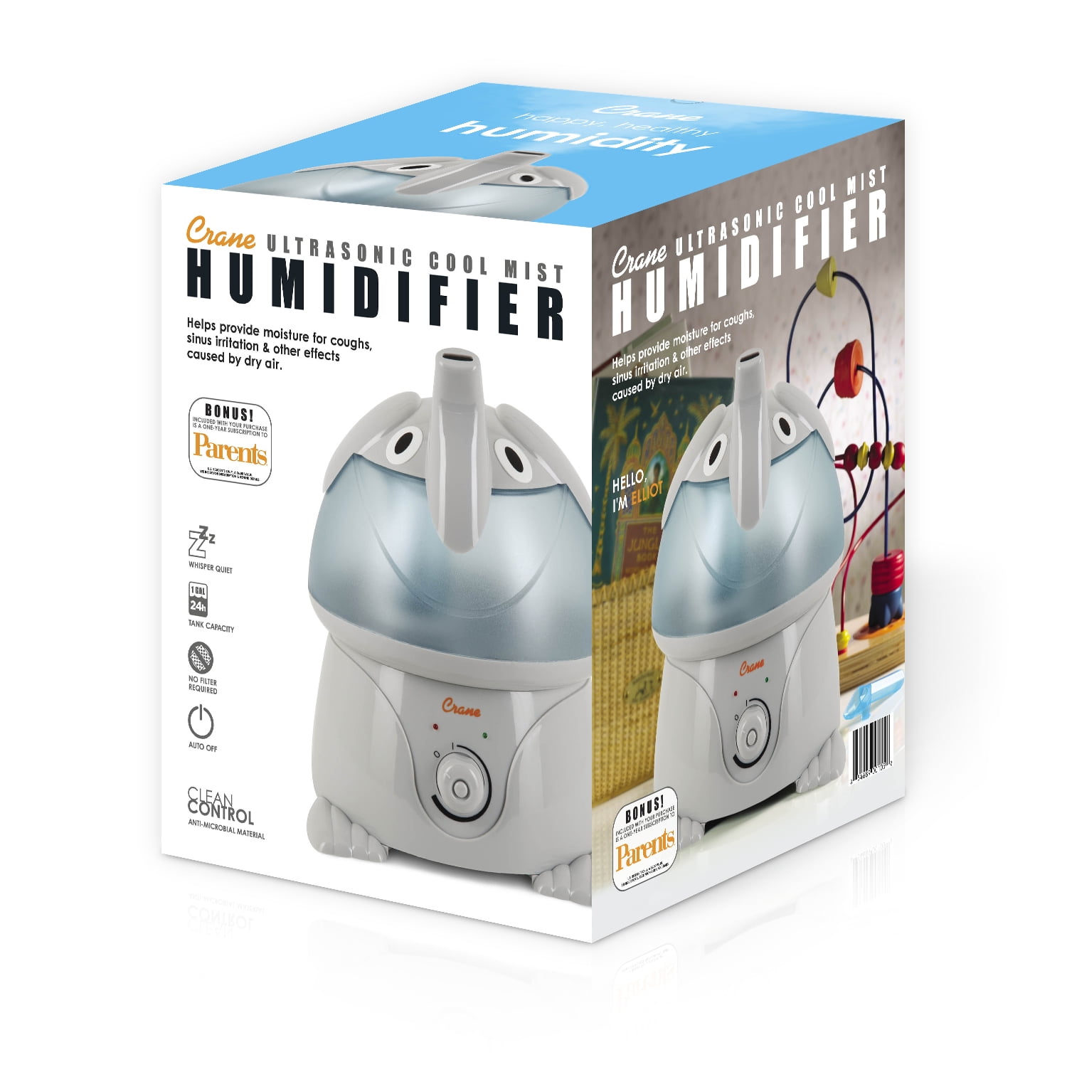 Crane Ultrasonic Elephant Humidifier (Gray, 1 gal) p55pk