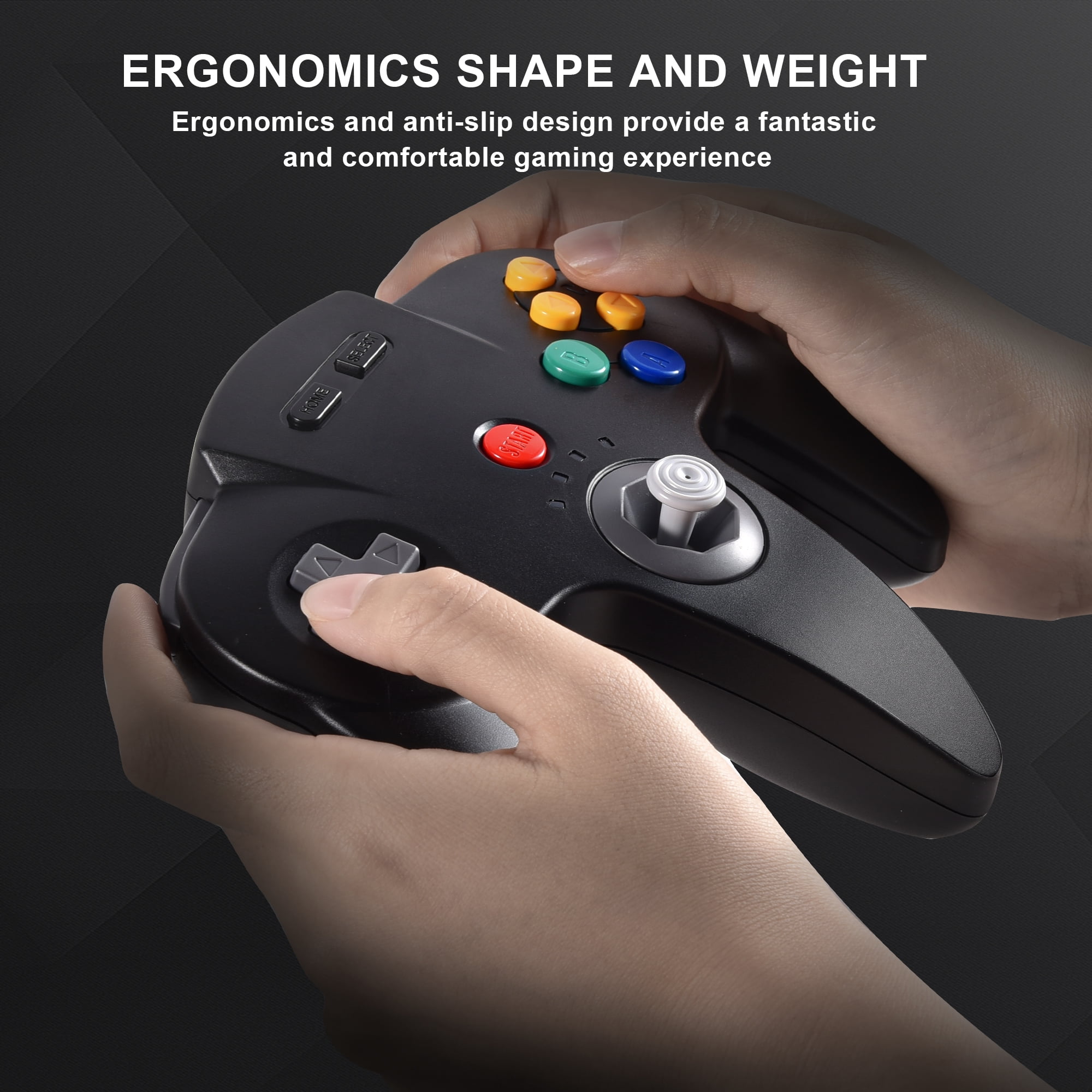 Luxmo 2.4GHz Wireless Gaming Controller for N64 Console, Switch, PC, and Raspberry Pi (Black, 1 Pack) 5tke5
