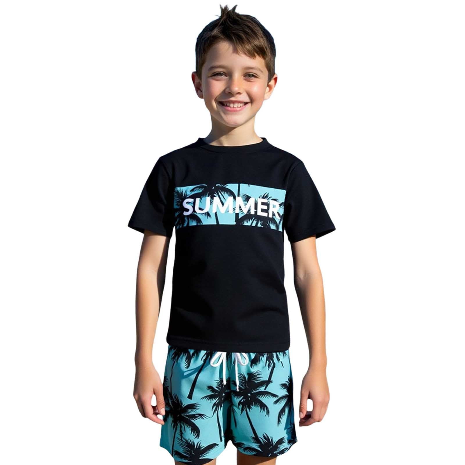 Ticikt Boys' Two-Piece Swimsuit Set Quick-Dry Rash Guard and Beach Shorts (Black, 9-10 Years) 5dq81 - Image 2
