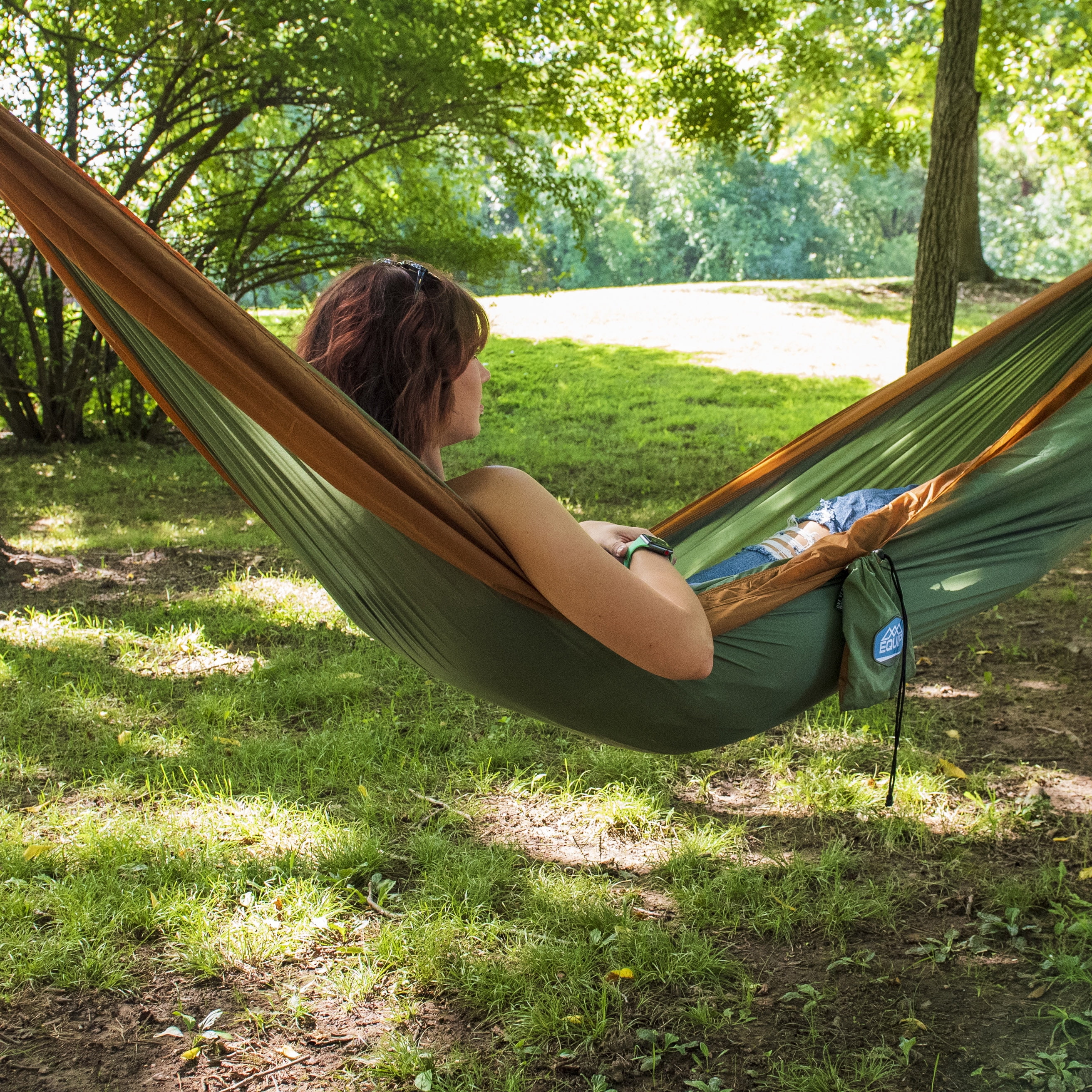 Equip Nylon Portable Camping Travel Hammock, Breathable Lightweight Outdoor Bed (Sage and Rust, 116 in x 59 in) 12cp8