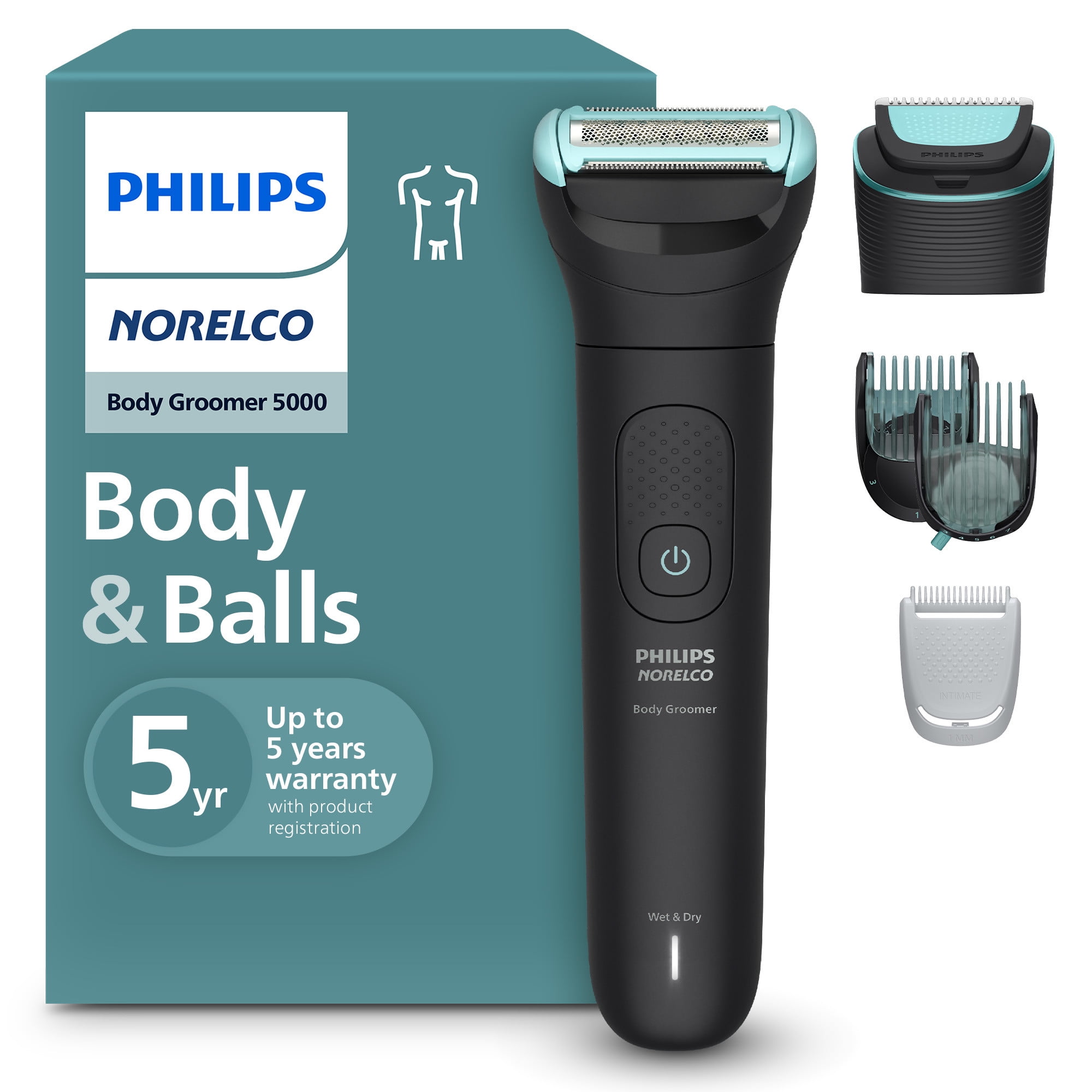 Philips Norelco Body Groomer 5000 Series, Electric Hair Trimmer & Shaver for Men (Black, 11 Length Settings) mys2a
