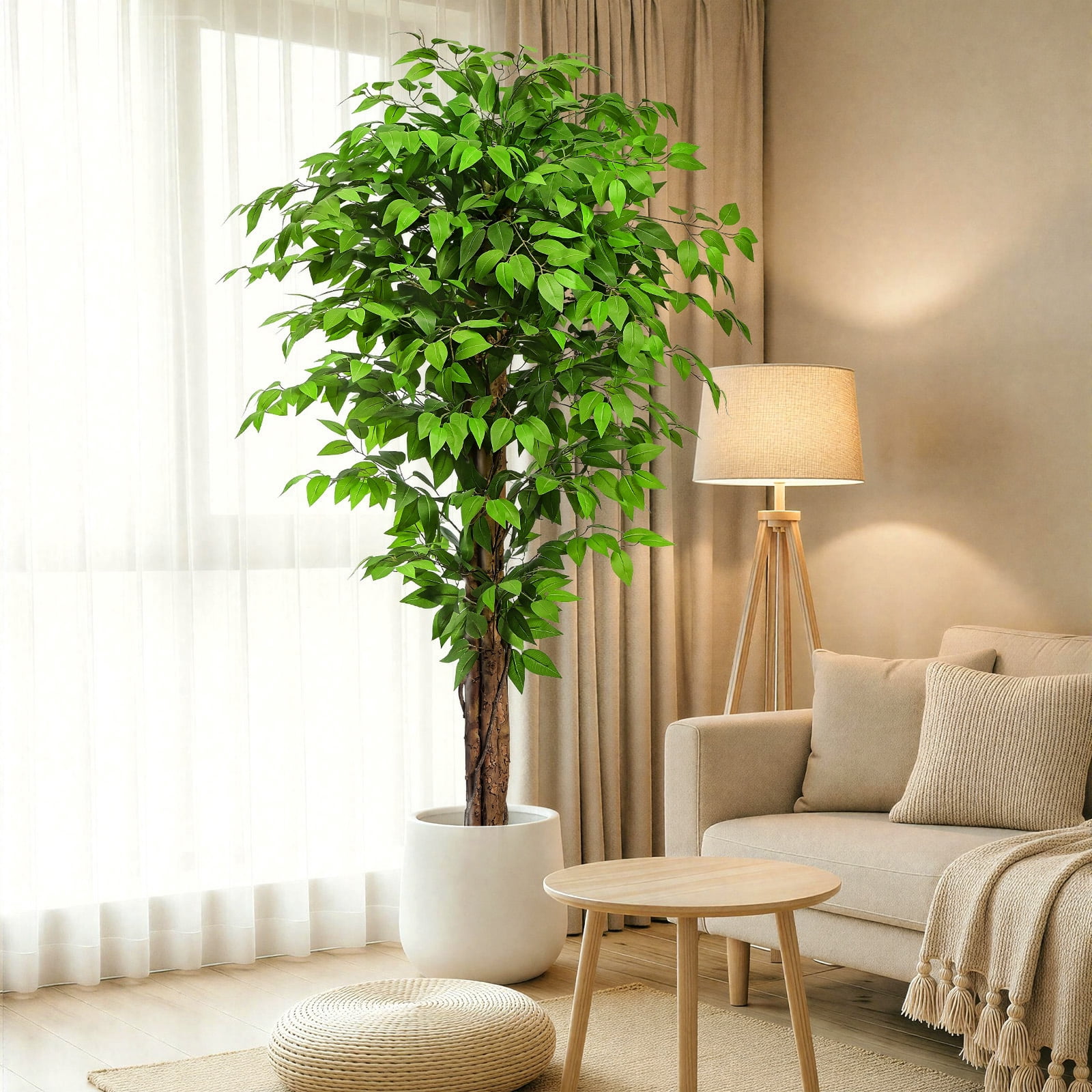Keeplush Artificial Ficus Tree, Realistic Silk Faux Plant for Indoor and Outdoor Decor (Green, 6 ft) gztq8