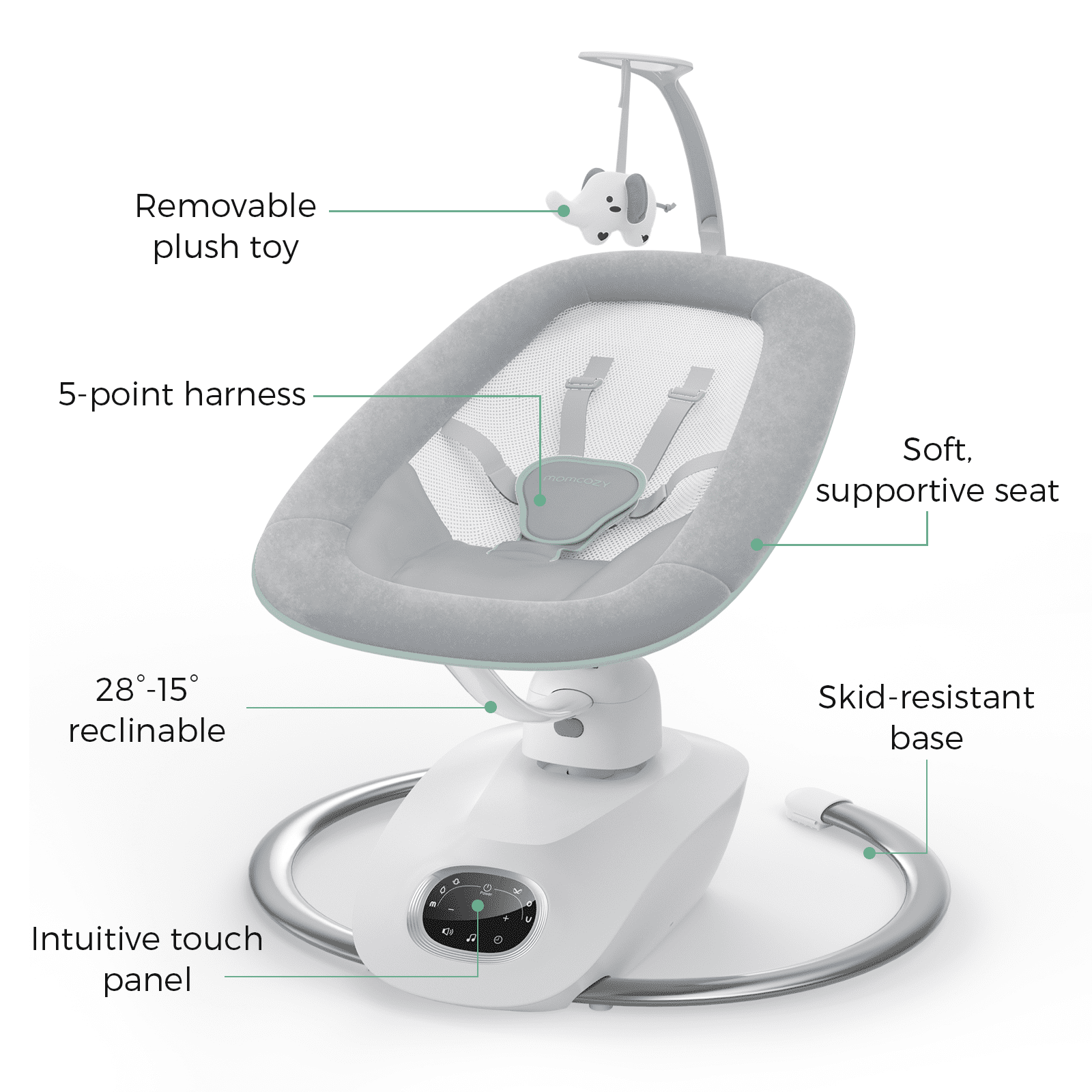 Momcozy CocoSway 3D-Motion Baby Swing, Soothing Infant Rocker with 6 Motion Modes and 4 Speeds (White) 205x2