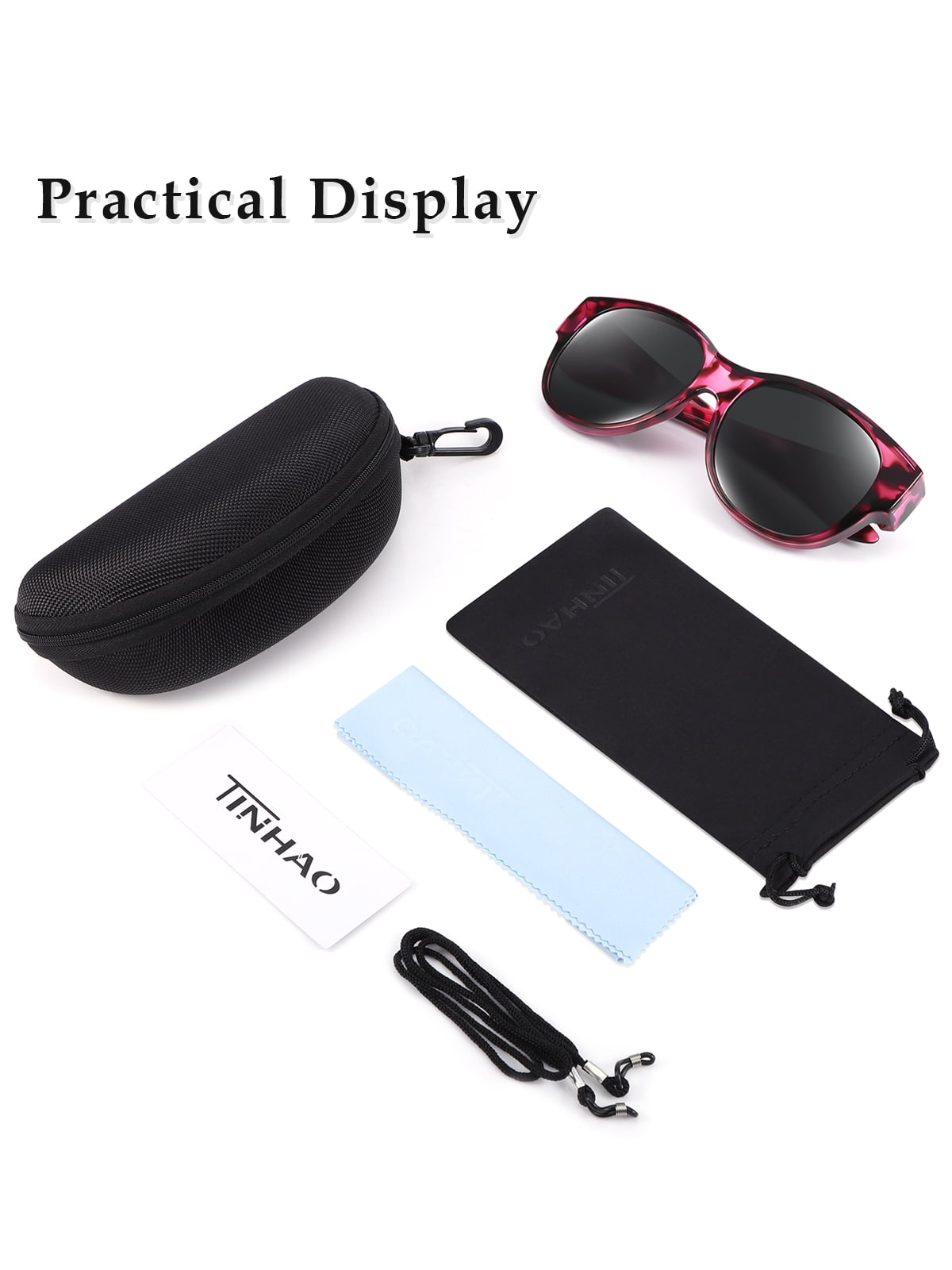 TINHAO Fit Over Sunglasses Polarized Wrap Around Cat-Eye UV400 Protection (Black, One Size) nqk31