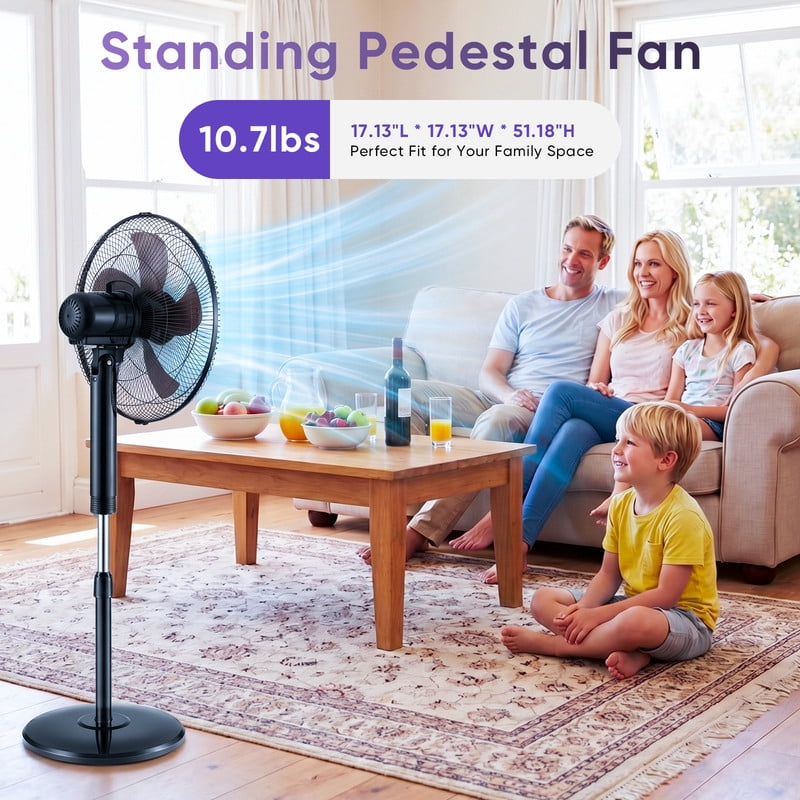 Gianna Quiet Pedestal Fan with Remote, Oscillating Standing Floor Fan for Bedroom and Home Office (Black, 52.4 in) cj1vq