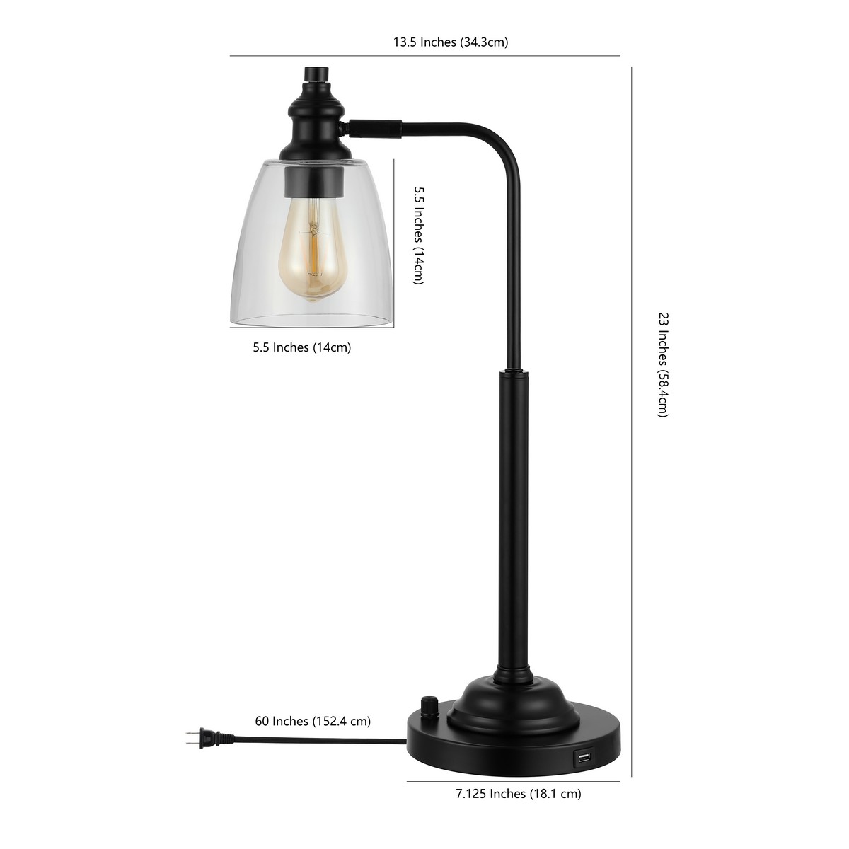 Safavieh Rino Mid-Century Iron Table Lamp with LED Bulb (Black, 23 in) jw79u