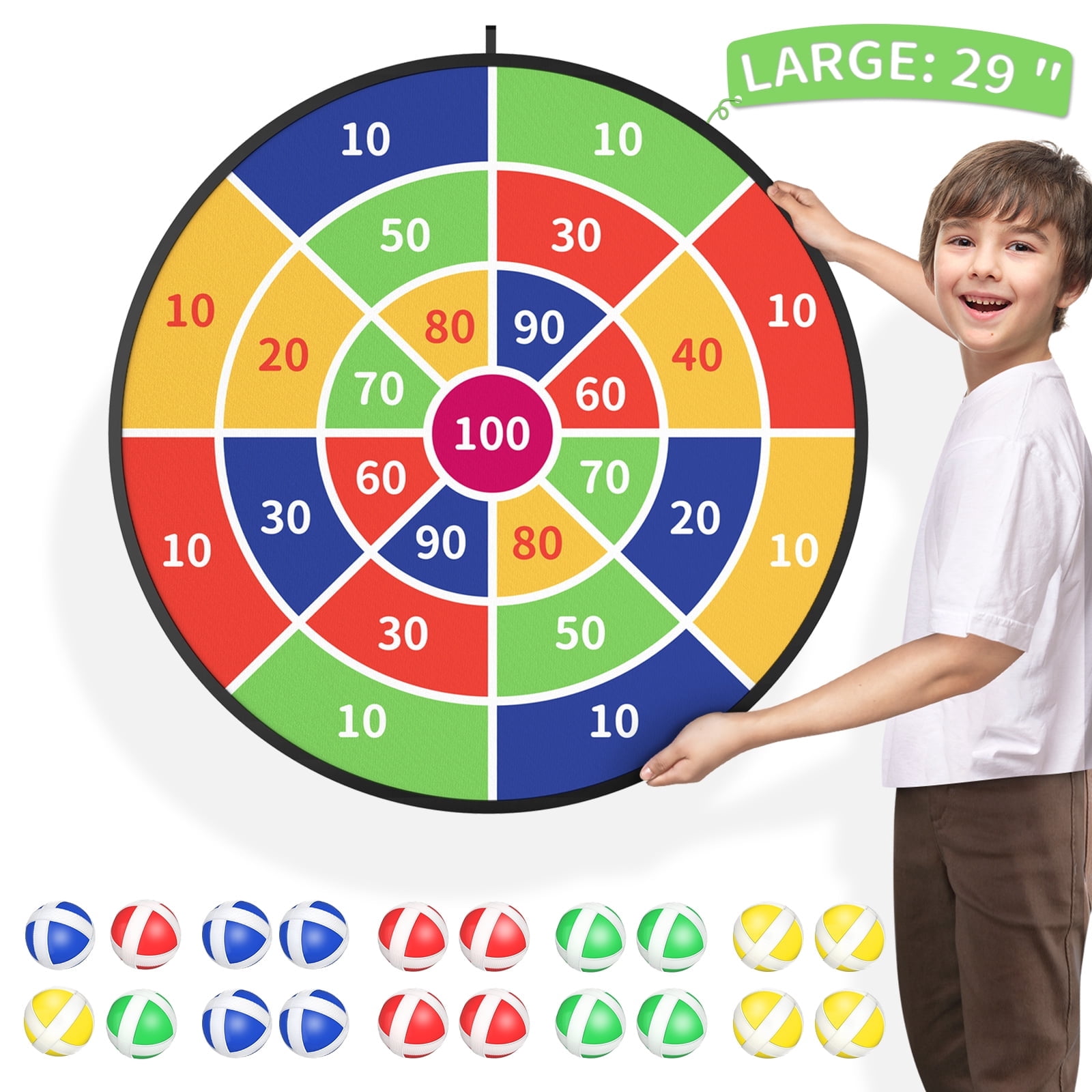ConeWhale Large Dart Board Game Set with 20 Sticky Velcro Balls (29 in) t9fl0