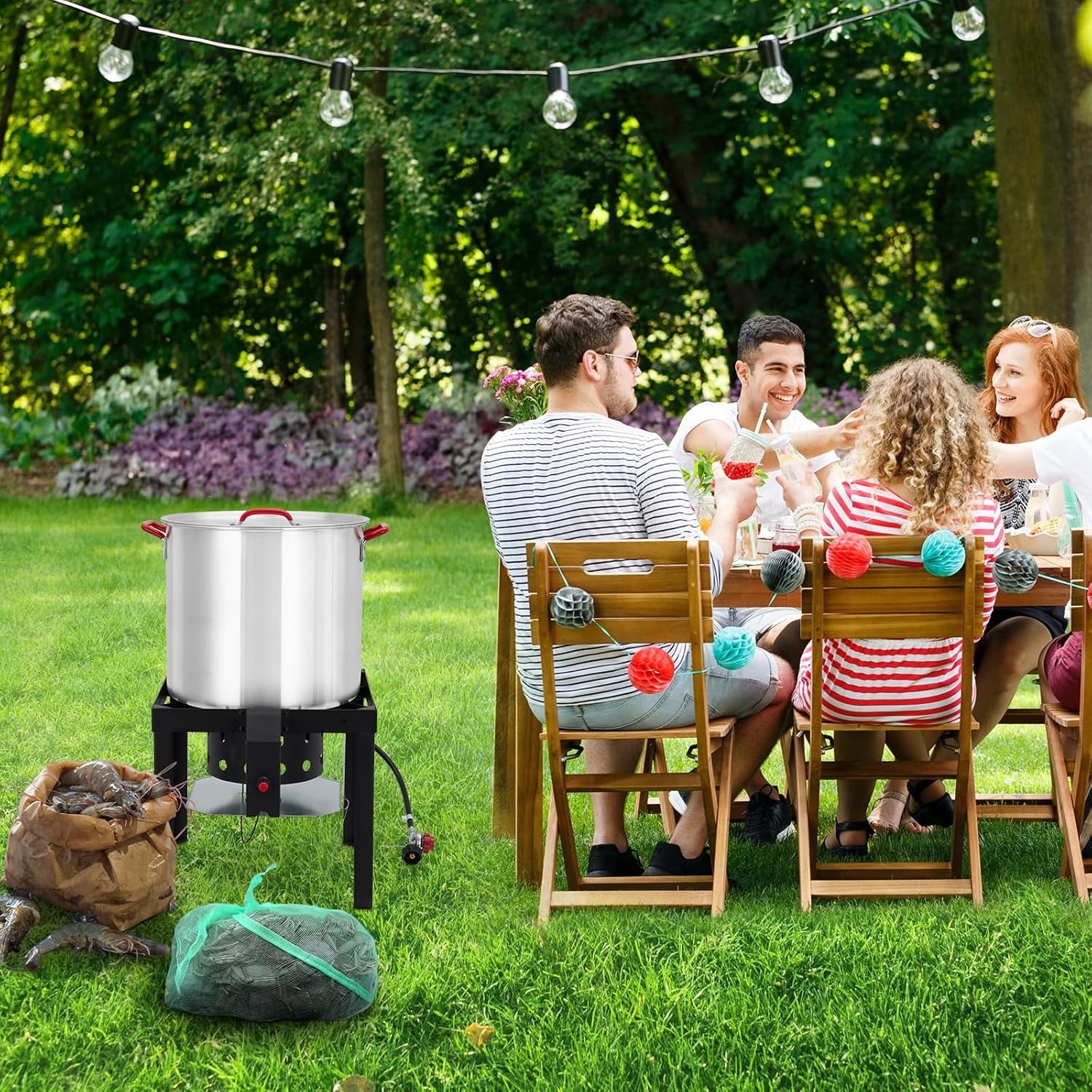 M optimized 100 Qt Outdoor Seafood Boil Pot and Propane Stove Burner Set (Black, 100 Qt) bdz9o