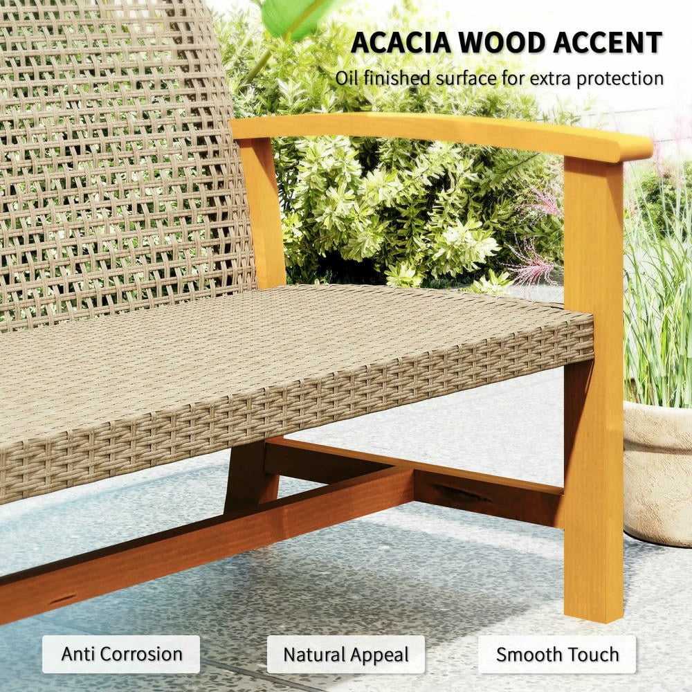 Barara King 3-Seat Outdoor Wicker Sofa, Acacia Wood Patio Couch with Steel Frame (Brown, 75 in) j0tuo