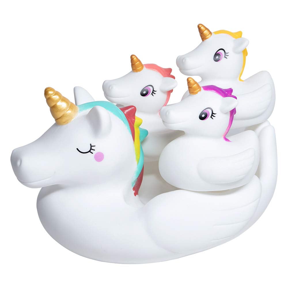 Timy Unicorn Bath Toy Set Floating Water Spray Toys for Toddlers (White, 4 Pcs) npju6