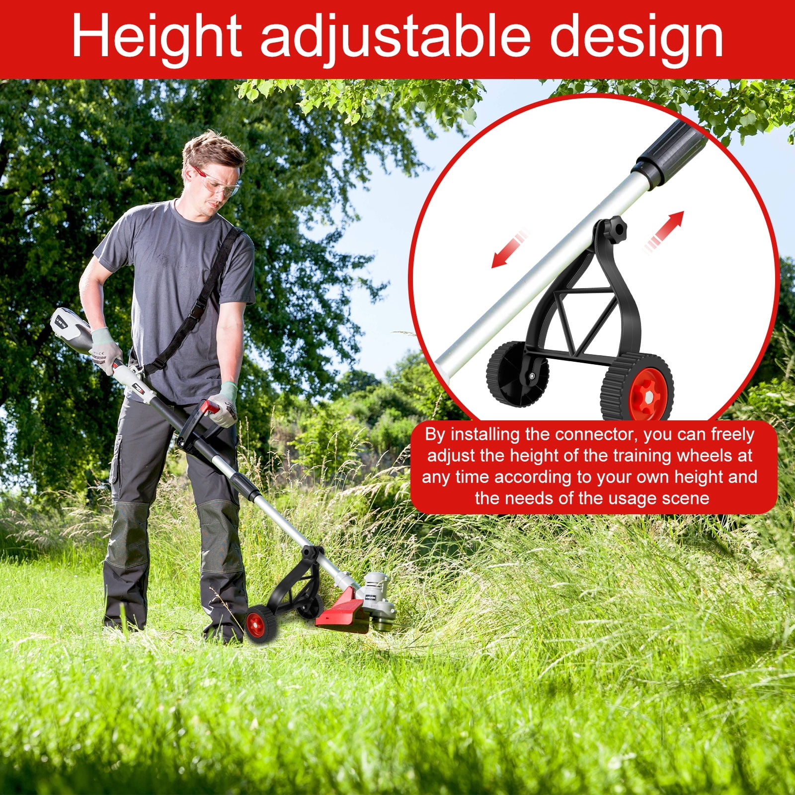 FUYGRCJ Adjustable Weed Trimmer Support Wheels for Lawn Mower (Universal Fit, 1.02 in - 1.10 in) fbpzu