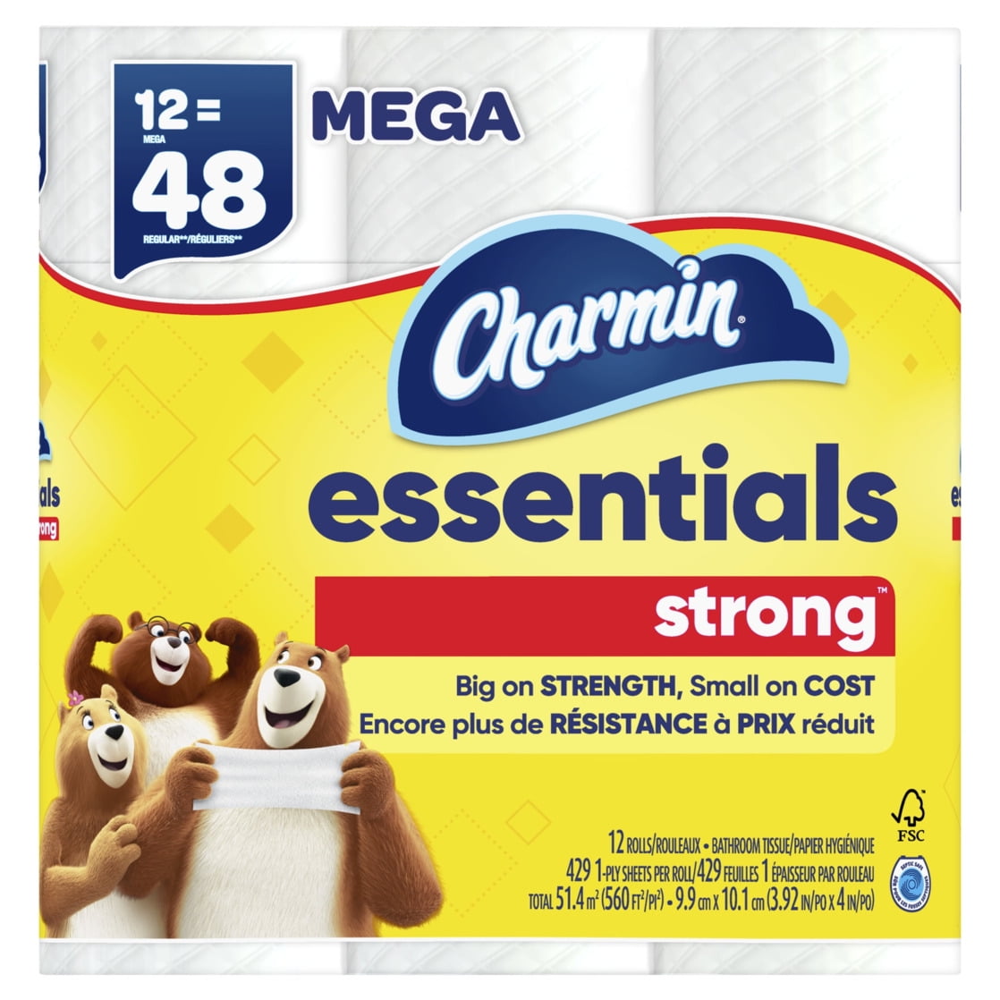 Charmin Essentials Strong Toilet Paper (12 Mega Rolls, 429 Sheets Per Roll) bjtvg