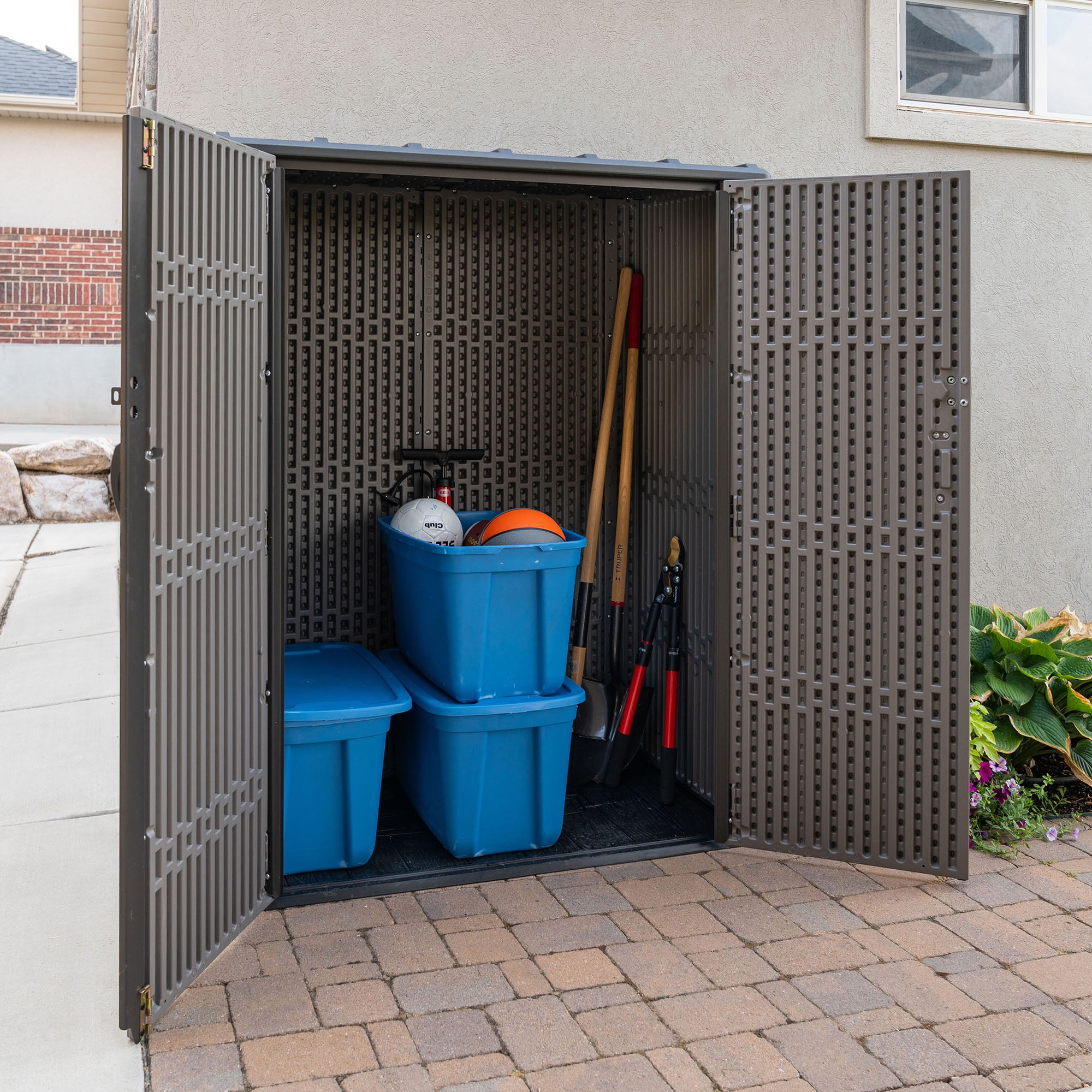 Lifetime Vertical Outdoor Storage Shed, Weather-Resistant Polyethylene Garden Organizer (Gray, 53 cubic feet) s1c6d