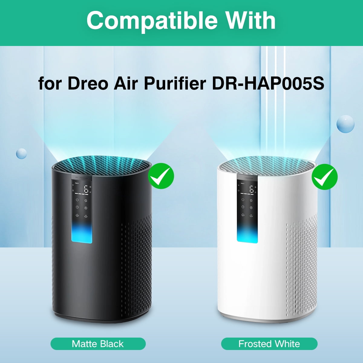 Home Times Replacement Filters for Dreo Air Purifier DR-HAP005S, True H13 HEPA Filtration (Black, 2 Pack) hiq8n