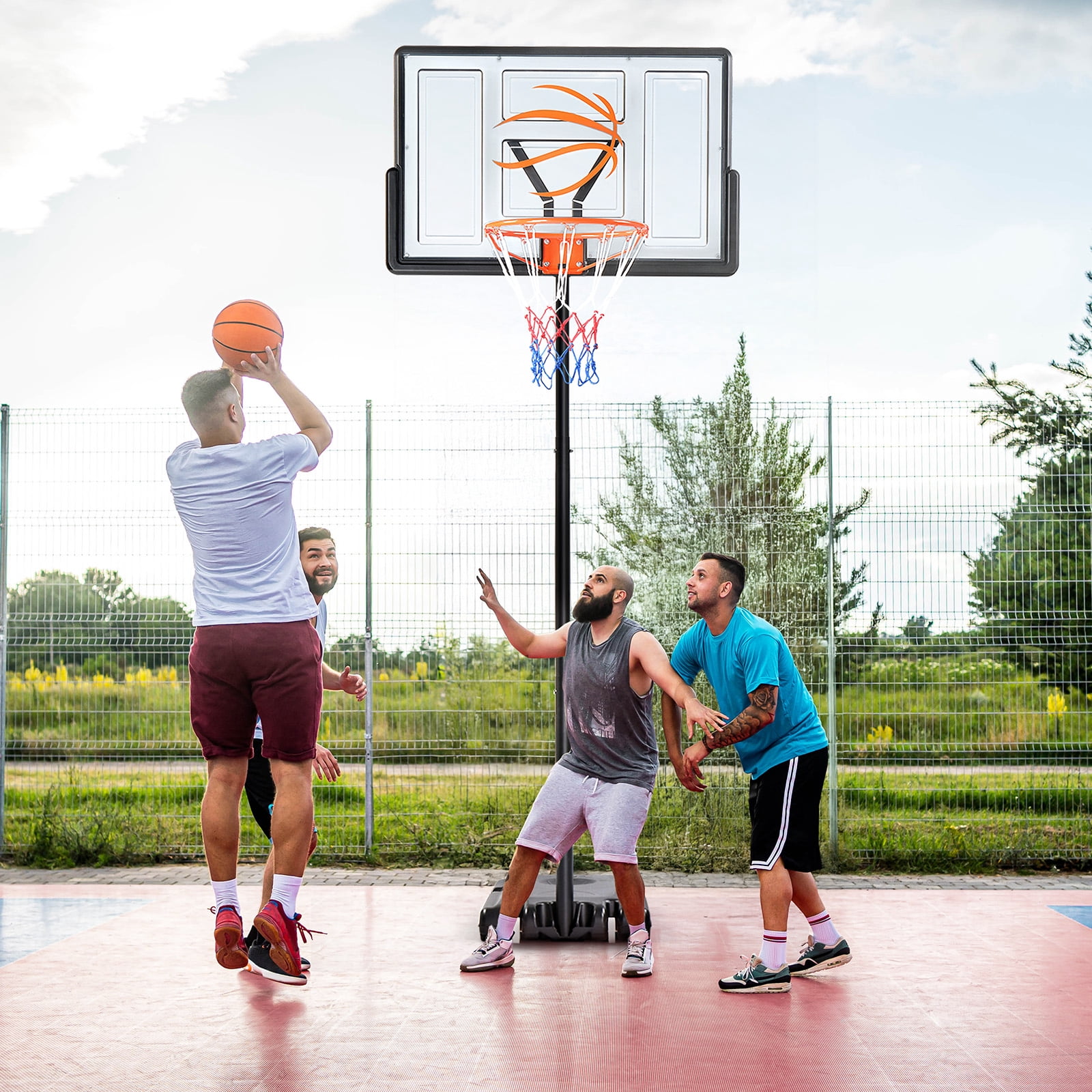 Ktaxon Portable Basketball Hoop System, Outdoor Adjustable Goal with Shatterproof Backboard (Gray, 4.4ft to 10ft) mr010