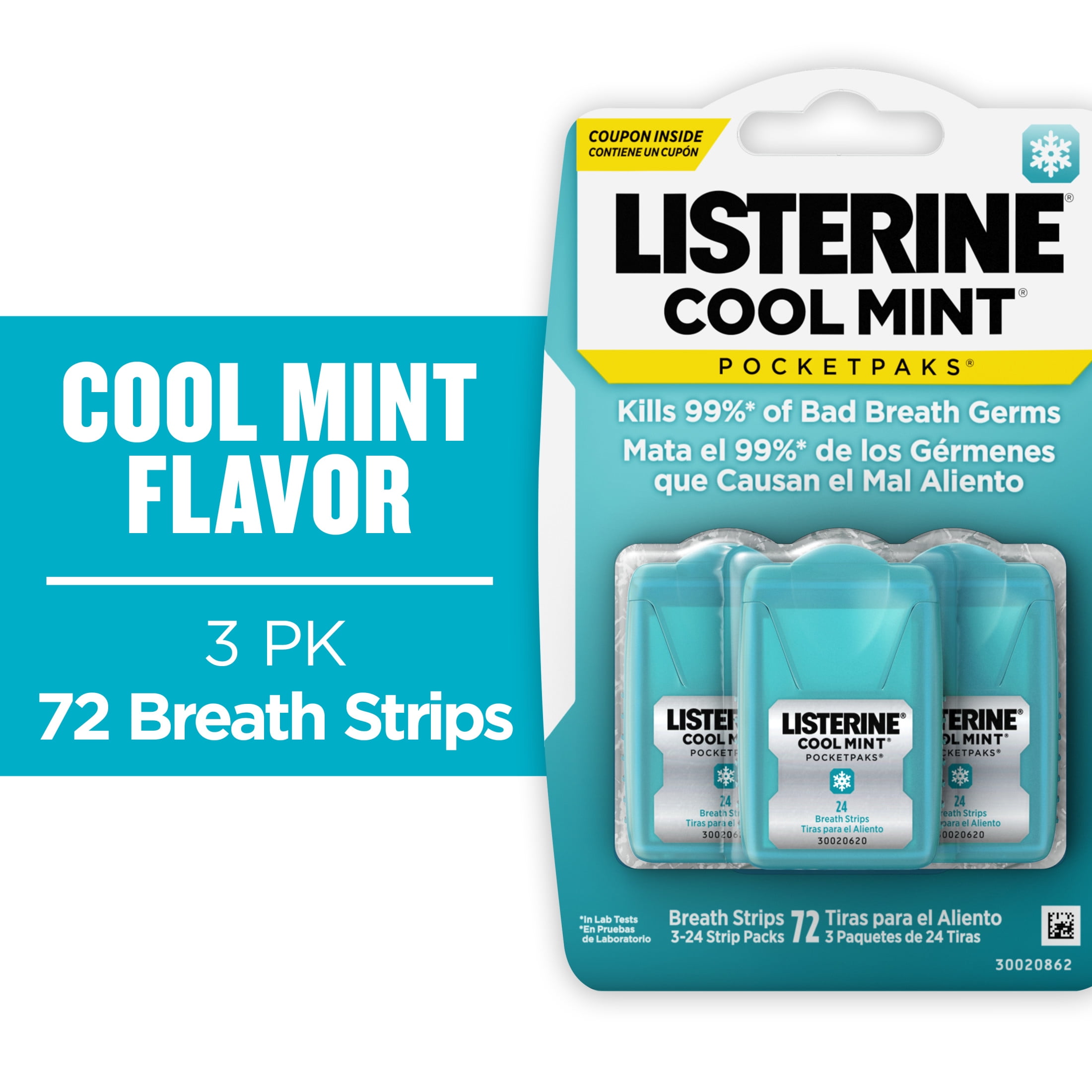 Listerine Cool Mint PocketPaks Oral Care Breath Strips (Cool Mint, 72 Count) g59se