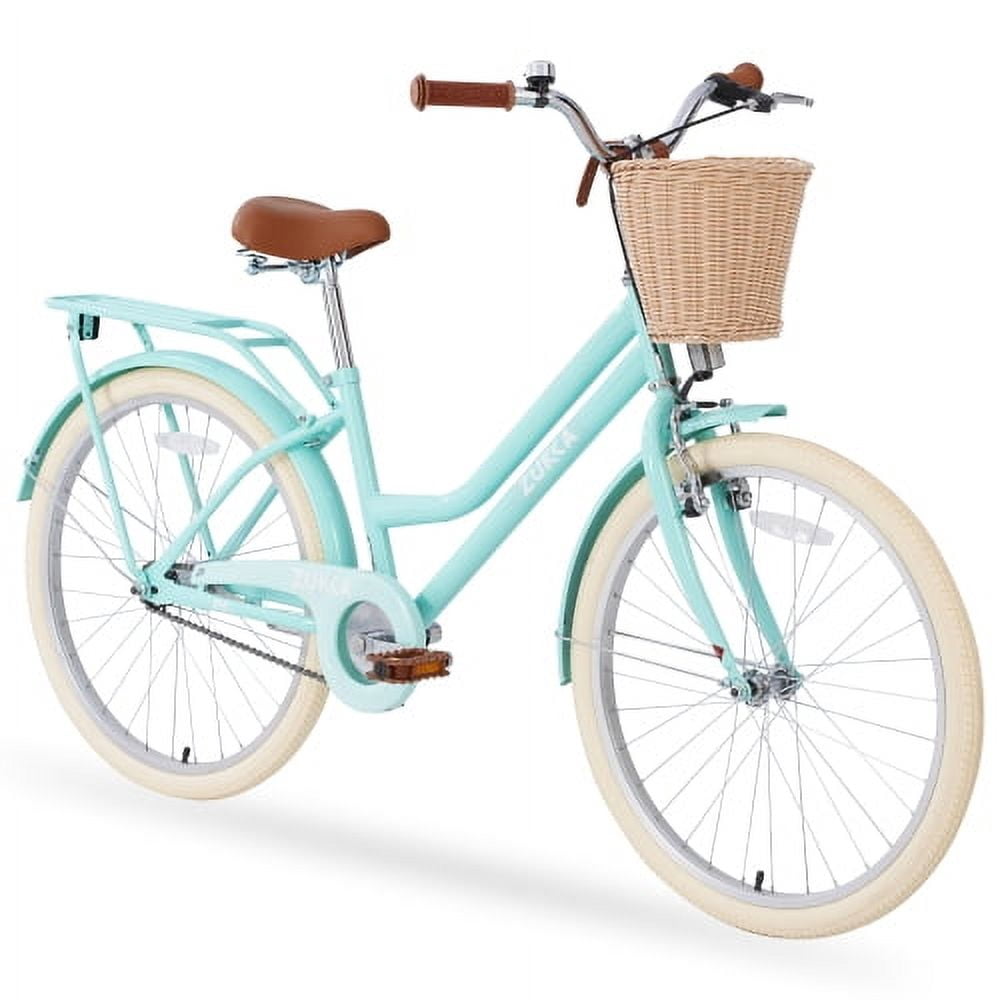 imerelez 24 in Cruiser Bike for Women, Single Speed Adult Bicycle with Large Basket (Green, 24 in) s8kqi