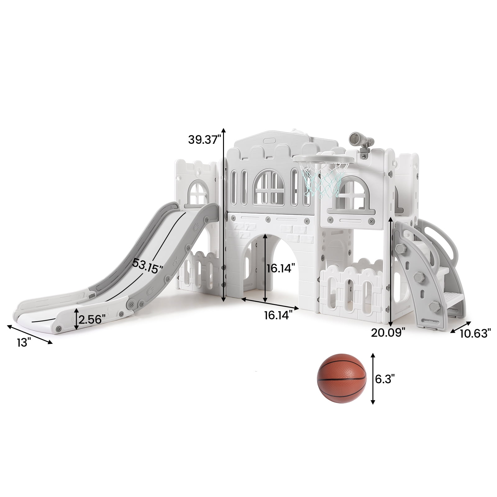 Boupower 8-in-1 Toddler Indoor Outdoor Playset with Slide, Basketball Hoop, and Climbing Tunnel (Grey, 1 Pack) 2kphb
