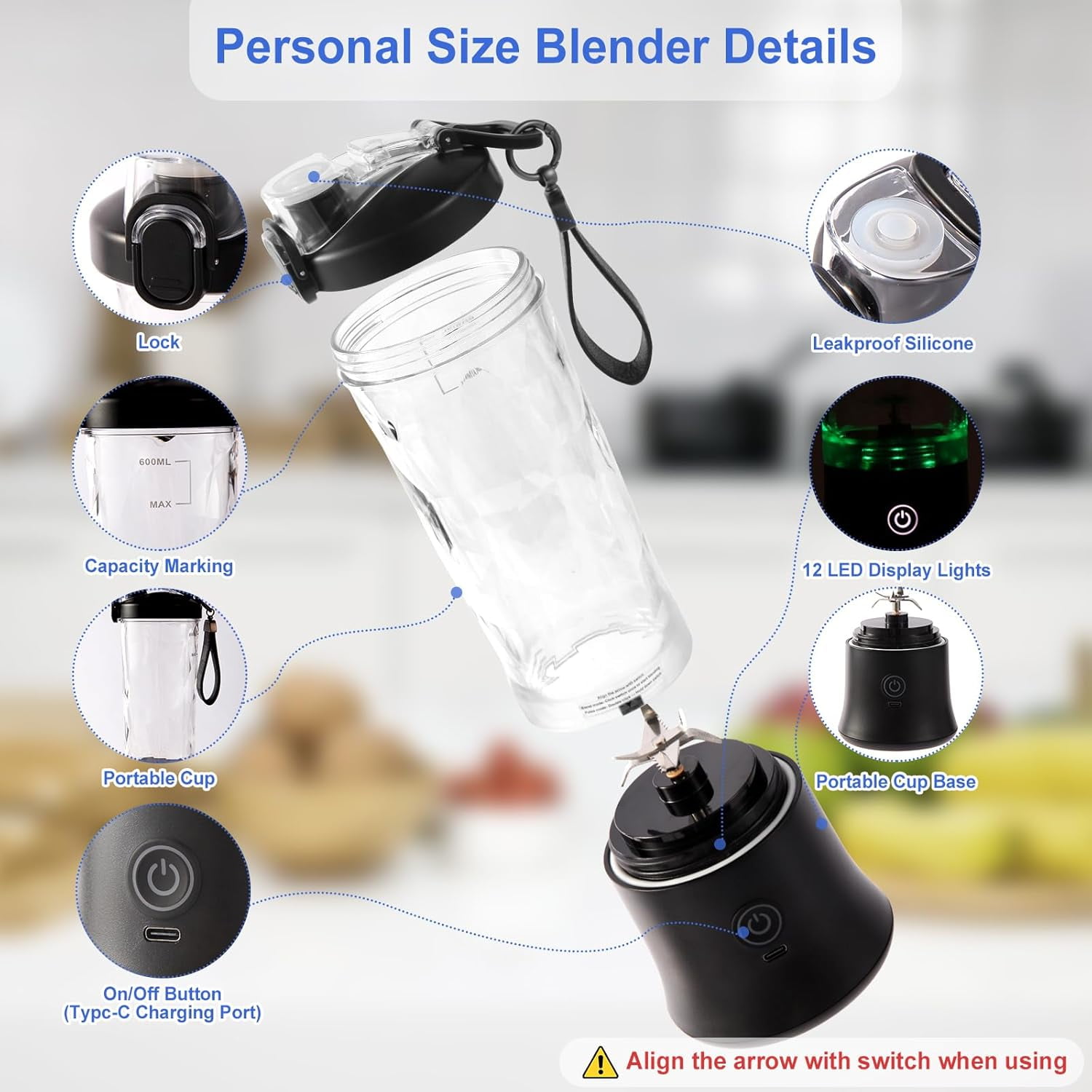 ORFELD Personal Portable Blender for Shakes and Smoothies, Rechargeable Cordless Smoothie Maker (20 oz) 53z78