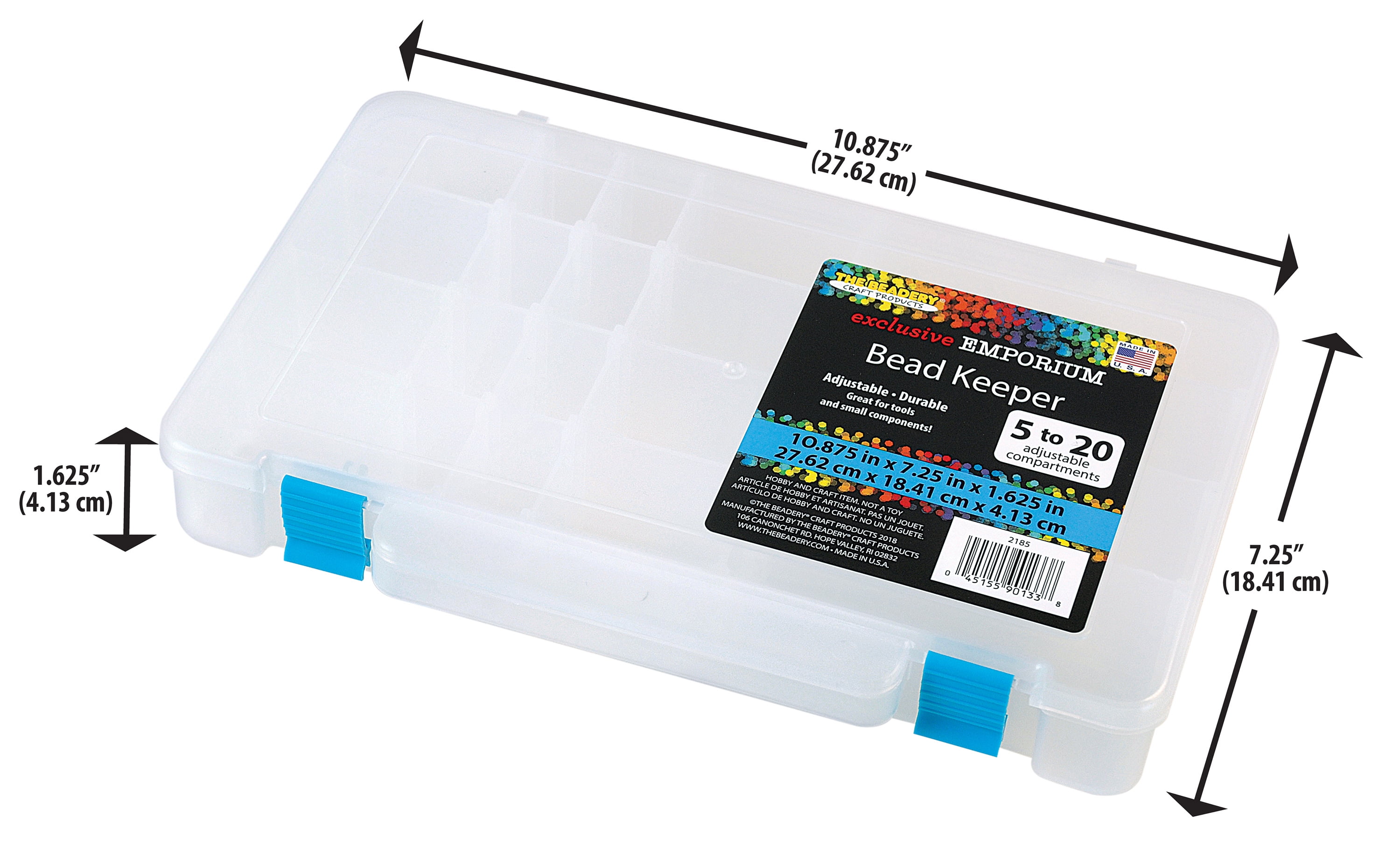 The Beadery Adjustable Compartment Craft Organizer Box (Clear, 10.875 in x 7.25 in x 1.625 in) kydhh
