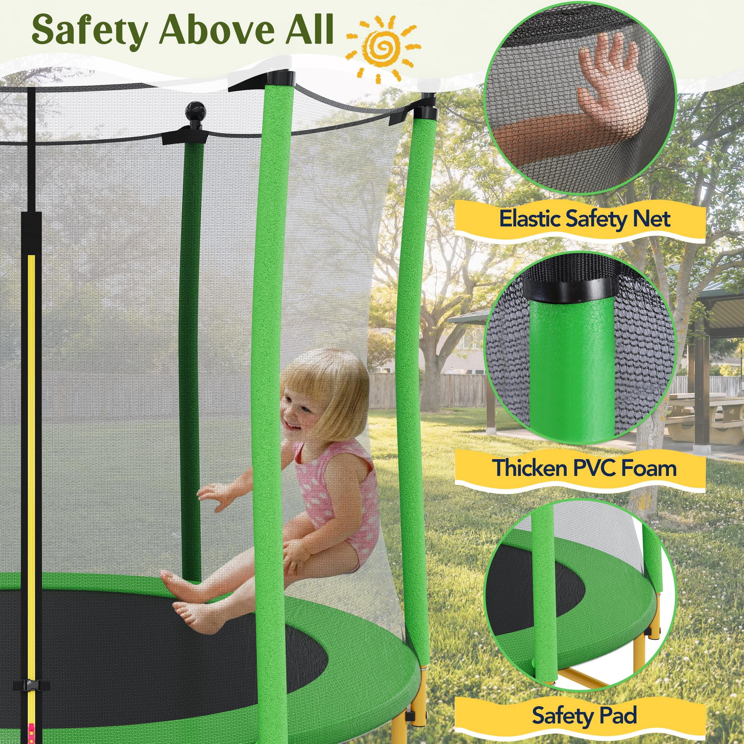 Segmart 5.5 ft Kids Trampoline with Safety Enclosure and Spring Padding (Green, 220 lb) n08kj