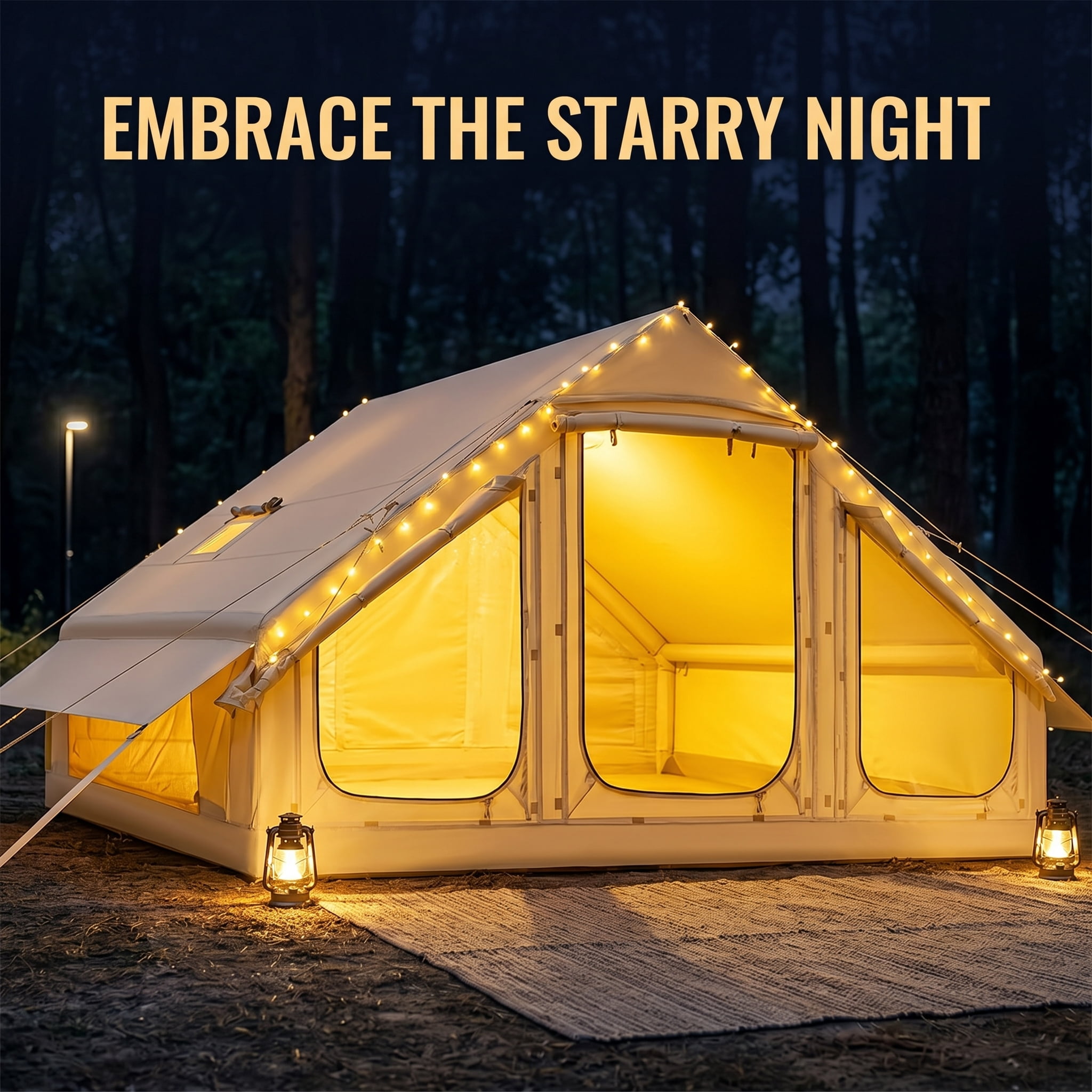 Lilypelle Inflatable Camping Tent with Stove Jack, Waterproof 4-6 Person Glamping House (Beige, 9.8 ft x 6.9 ft x 6.4 ft) i913e