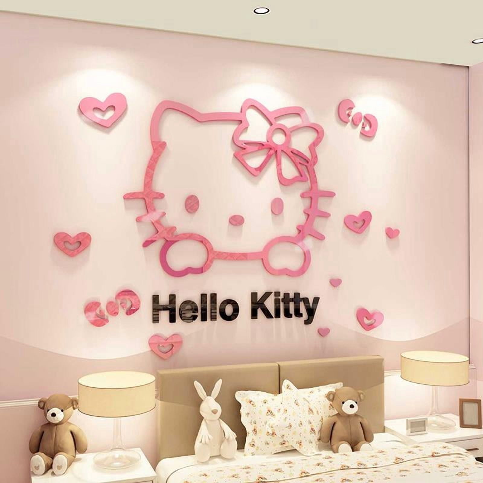 LELE Hello Kitty 3D Wall Decals Cartoon Bedroom Decor (Pink, 12 in x 12 in) k3qjn