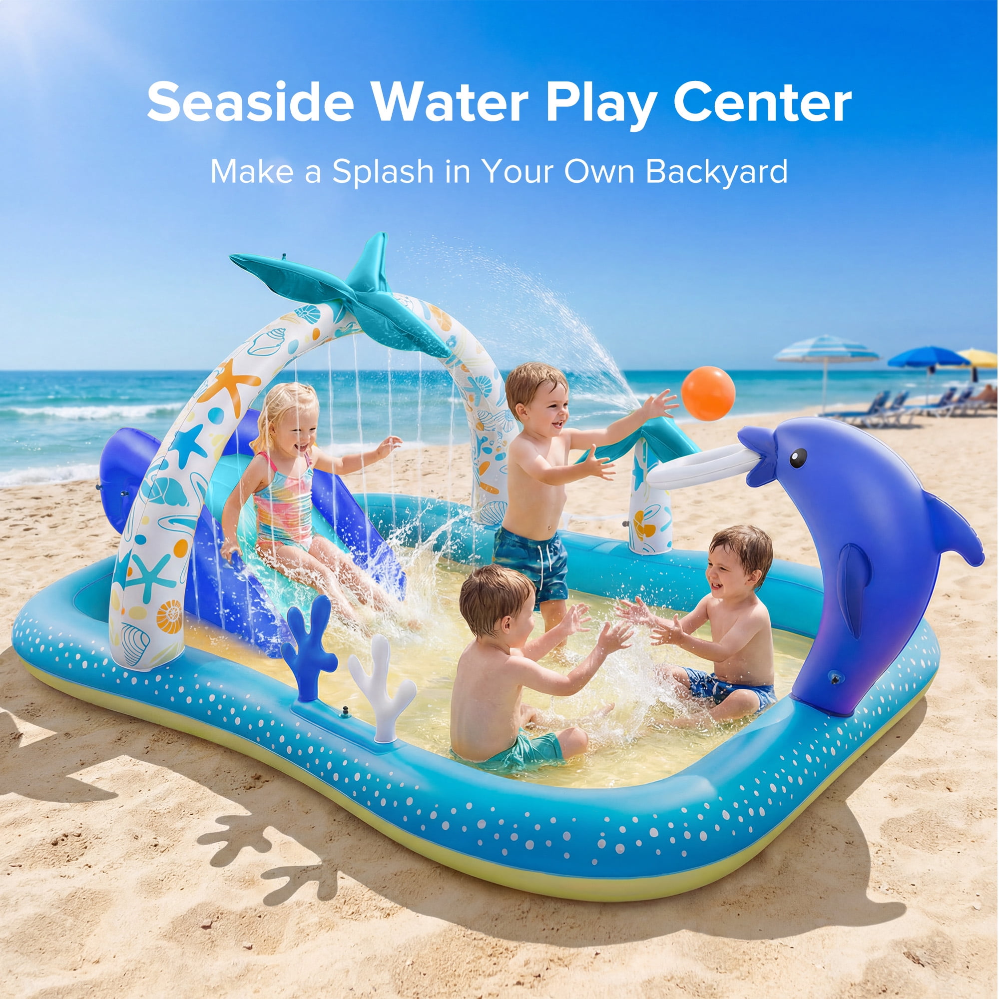 Sable Inflatable Rectangular Swimming Pool for Kids and Family, Durable Outdoor Backyard Pool (Blue, 95 x 75 x 40 in) 76obk
