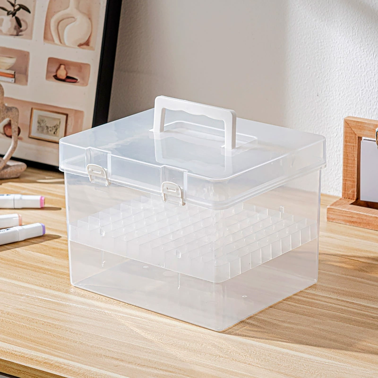 Awwp Art Supply Organizer Case, Large Clear Marker Storage Box with Removable Dividers (Clear, 120 Slot Capacity) uke1g